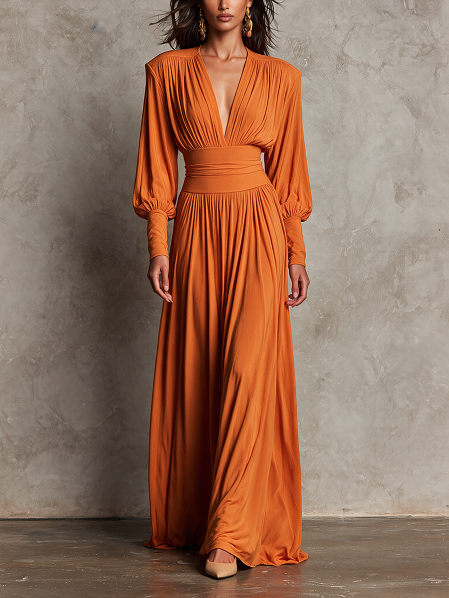 Women's Orange Cotton-Blend Maxi Dress For Halloween Parties