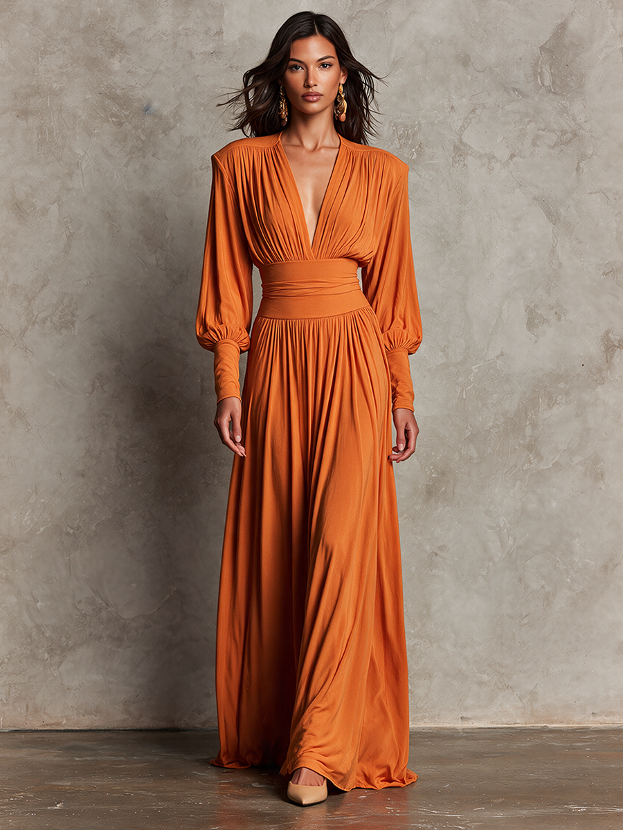 Women's Orange Cotton-Blend Maxi Dress For Halloween Parties