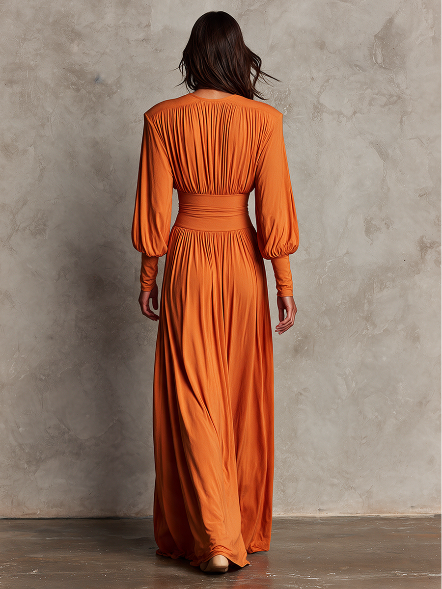 Women's Orange Cotton-Blend Maxi Dress For Halloween Parties