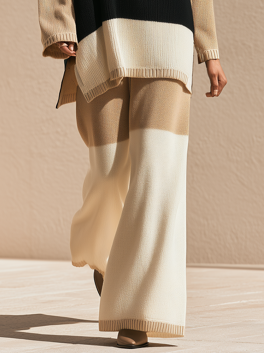 Women's Colorblock Oversized Sweater Wide-Leg Pants Set