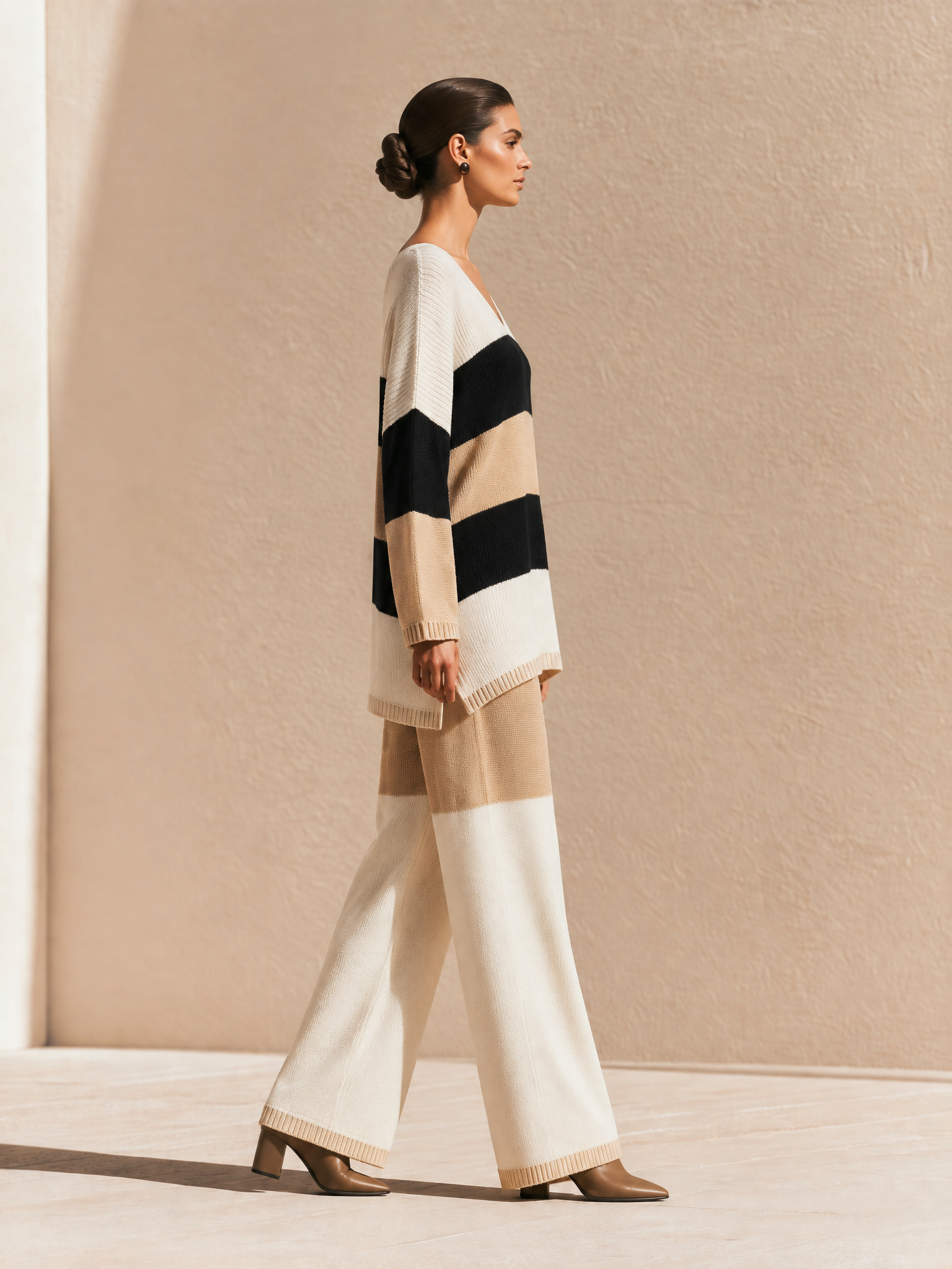 Women's Colorblock Oversized Sweater Wide-Leg Pants Set