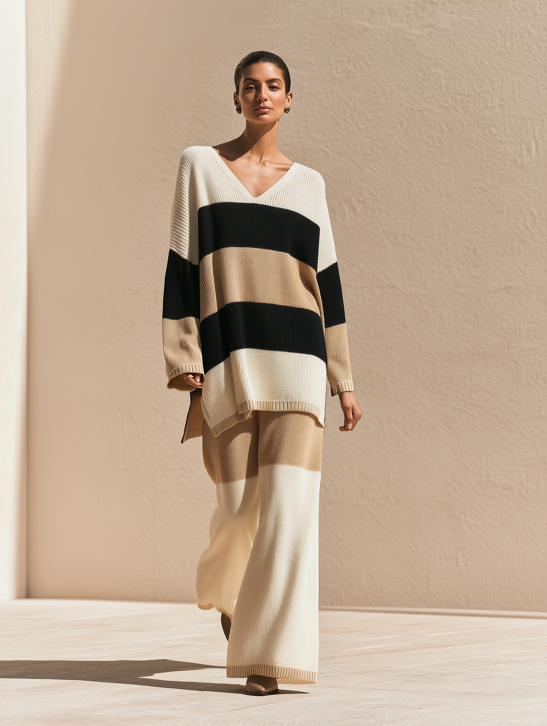 Women's Colorblock Oversized Sweater Wide-Leg Pants Set