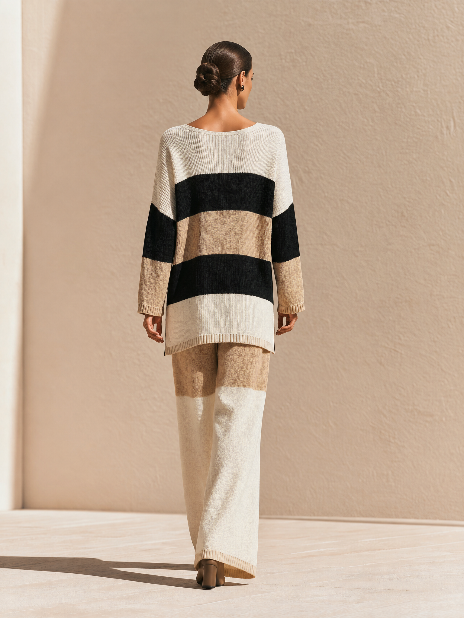 Women's Colorblock Oversized Sweater Wide-Leg Pants Set