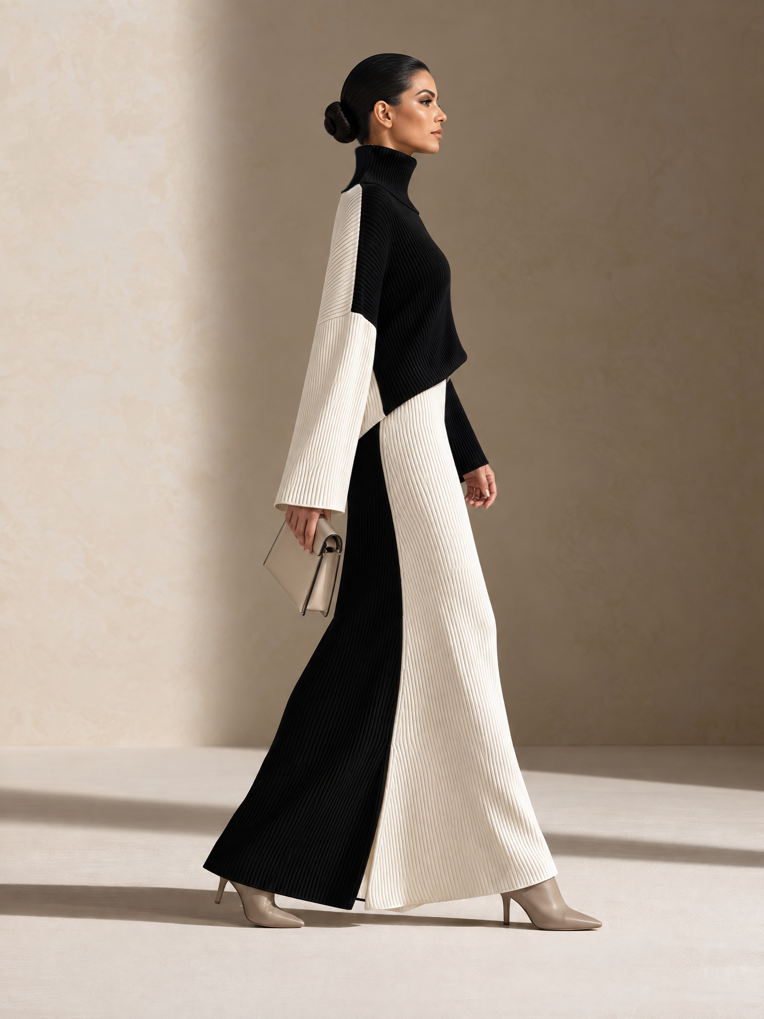 Women's Colorblock Ribbed Knit Black White Maxi Set
