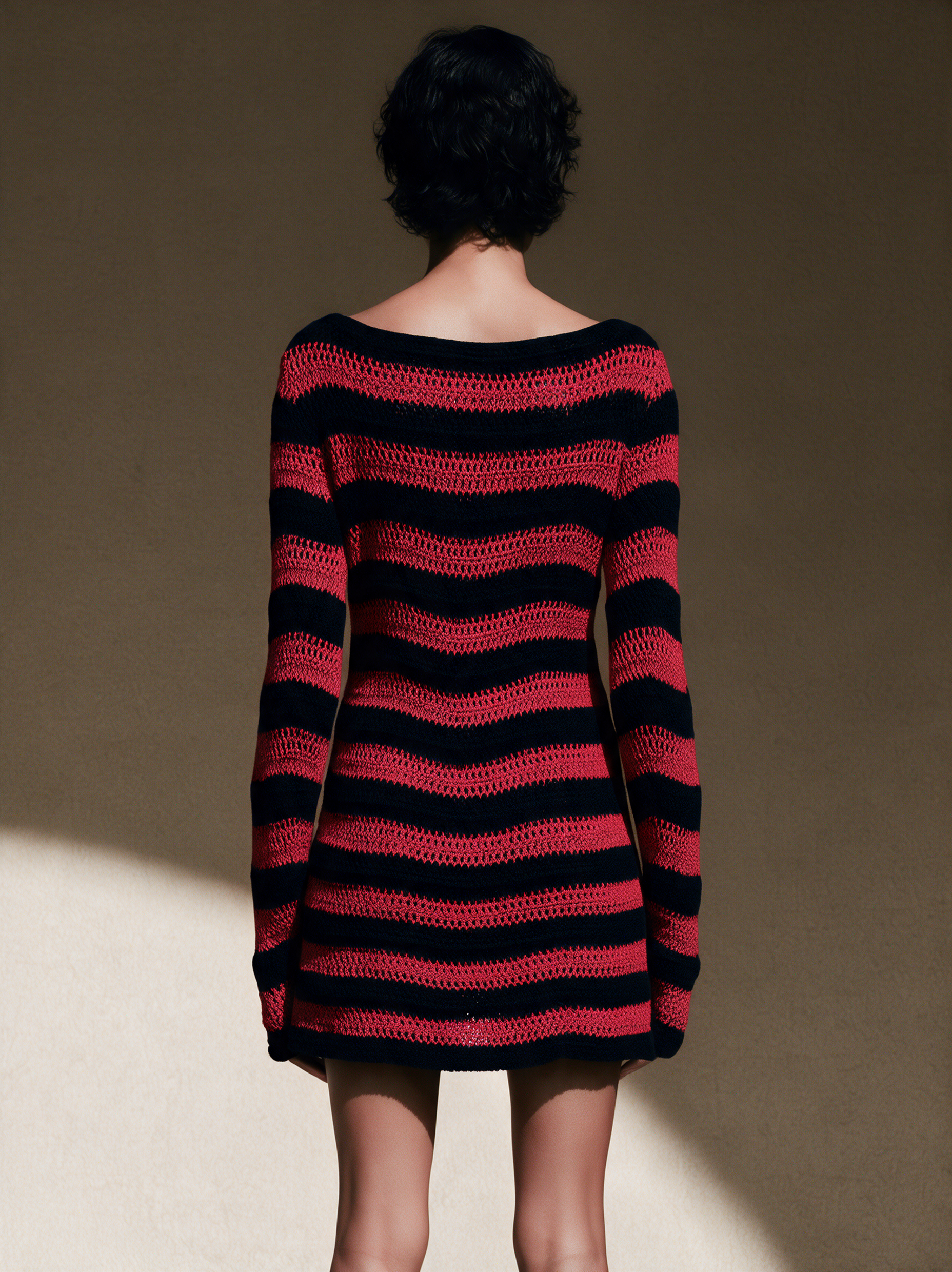 Women's Contrast Stripe Crochet Casual Mini Dress