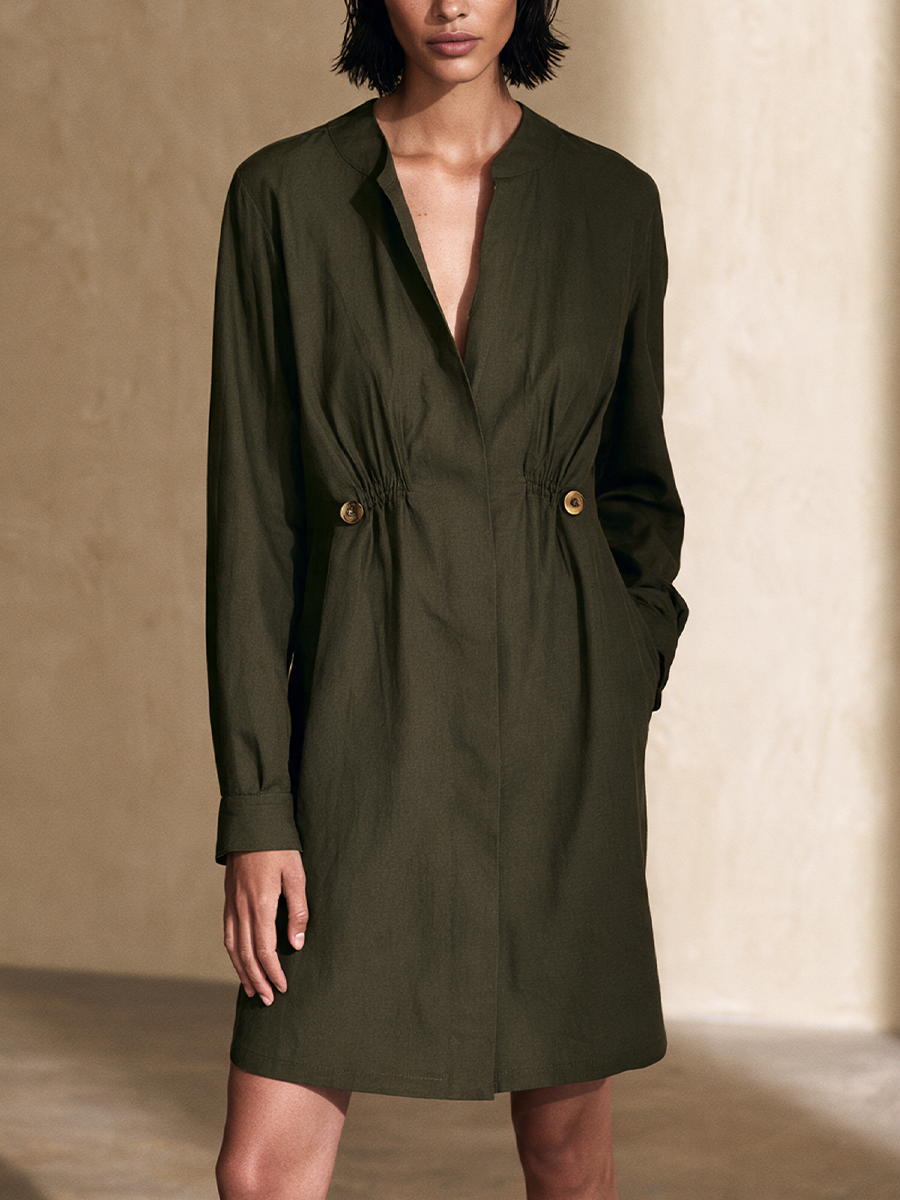 Women's Ruched Waist Commuter Long Sleeve Mini Dress