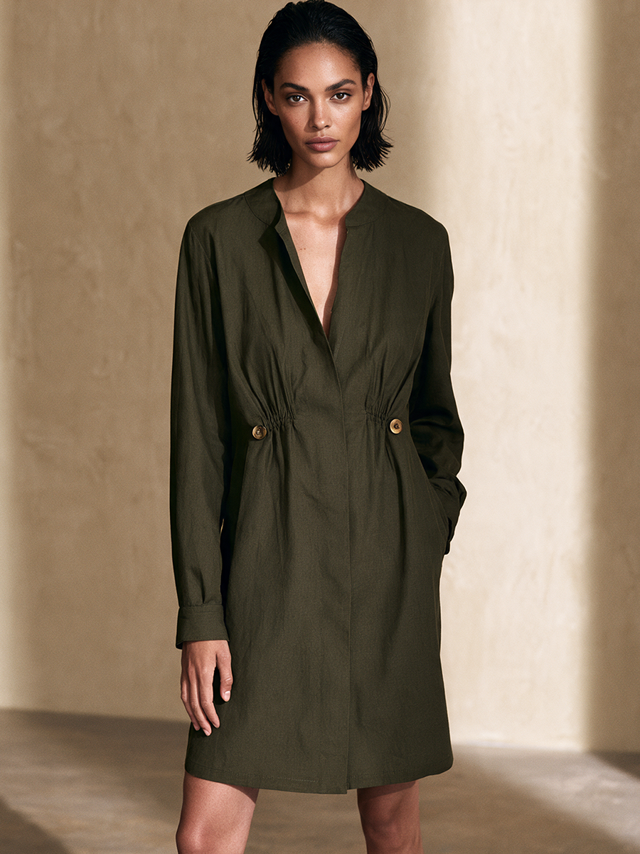Women's Ruched Waist Commuter Long Sleeve Mini Dress