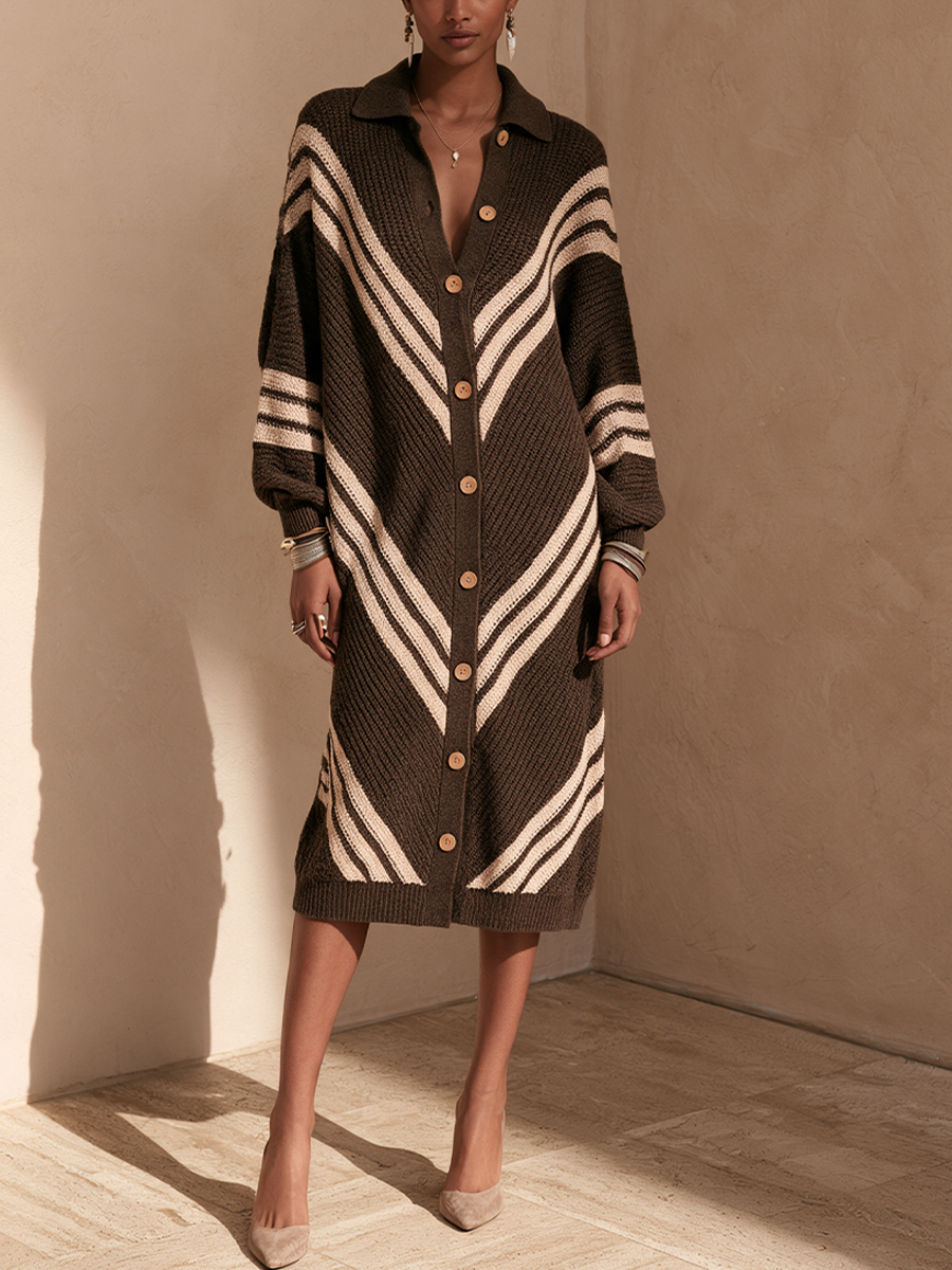 Women's Contrast Stripe Commuter Collared Midi Dress