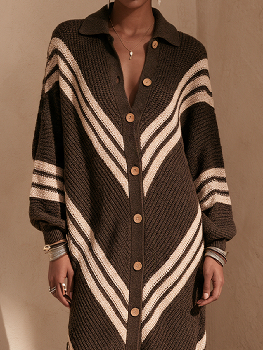 Women's Contrast Stripe Commuter Collared Midi Dress