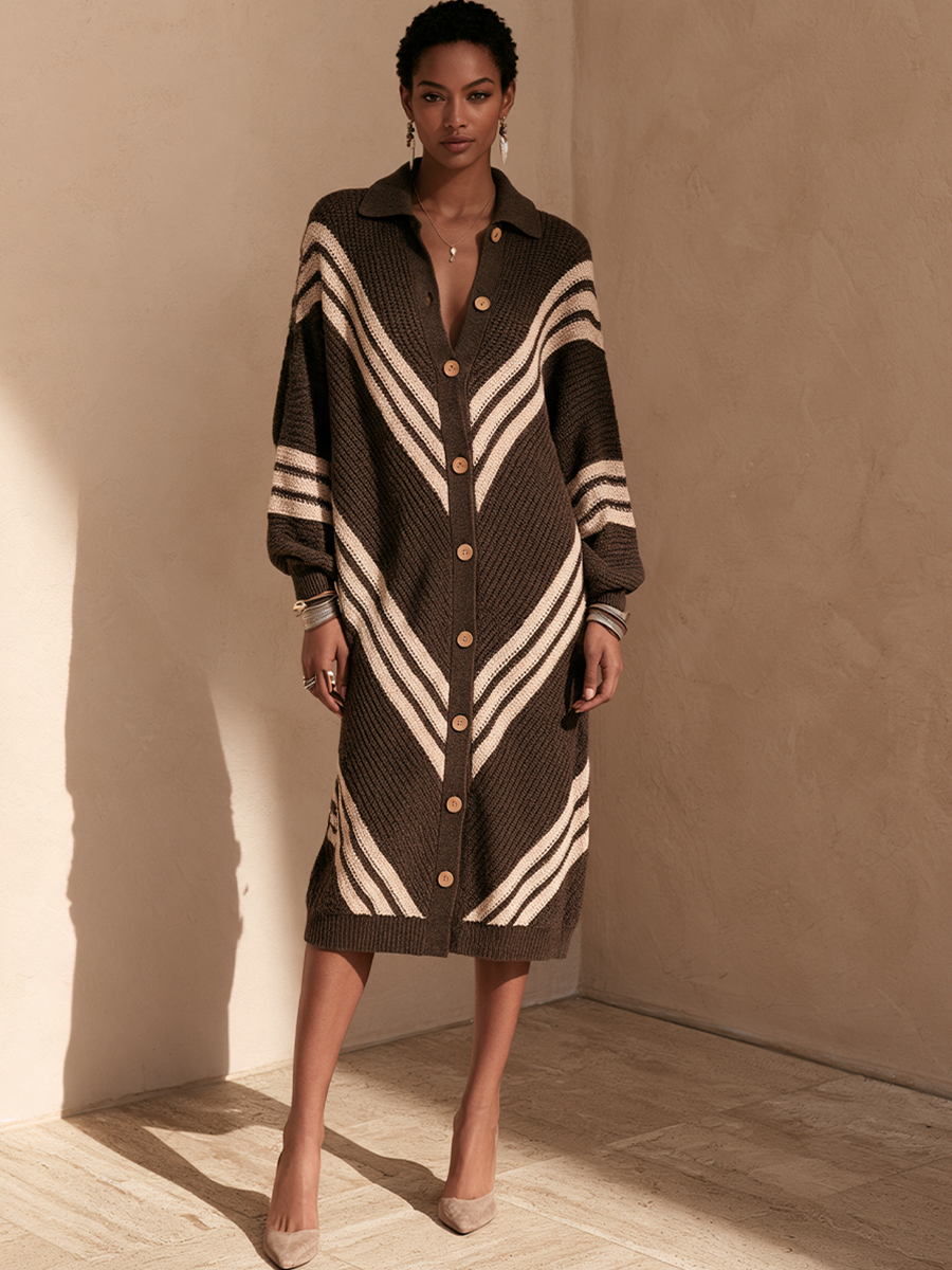 Women's Contrast Stripe Commuter Collared Midi Dress
