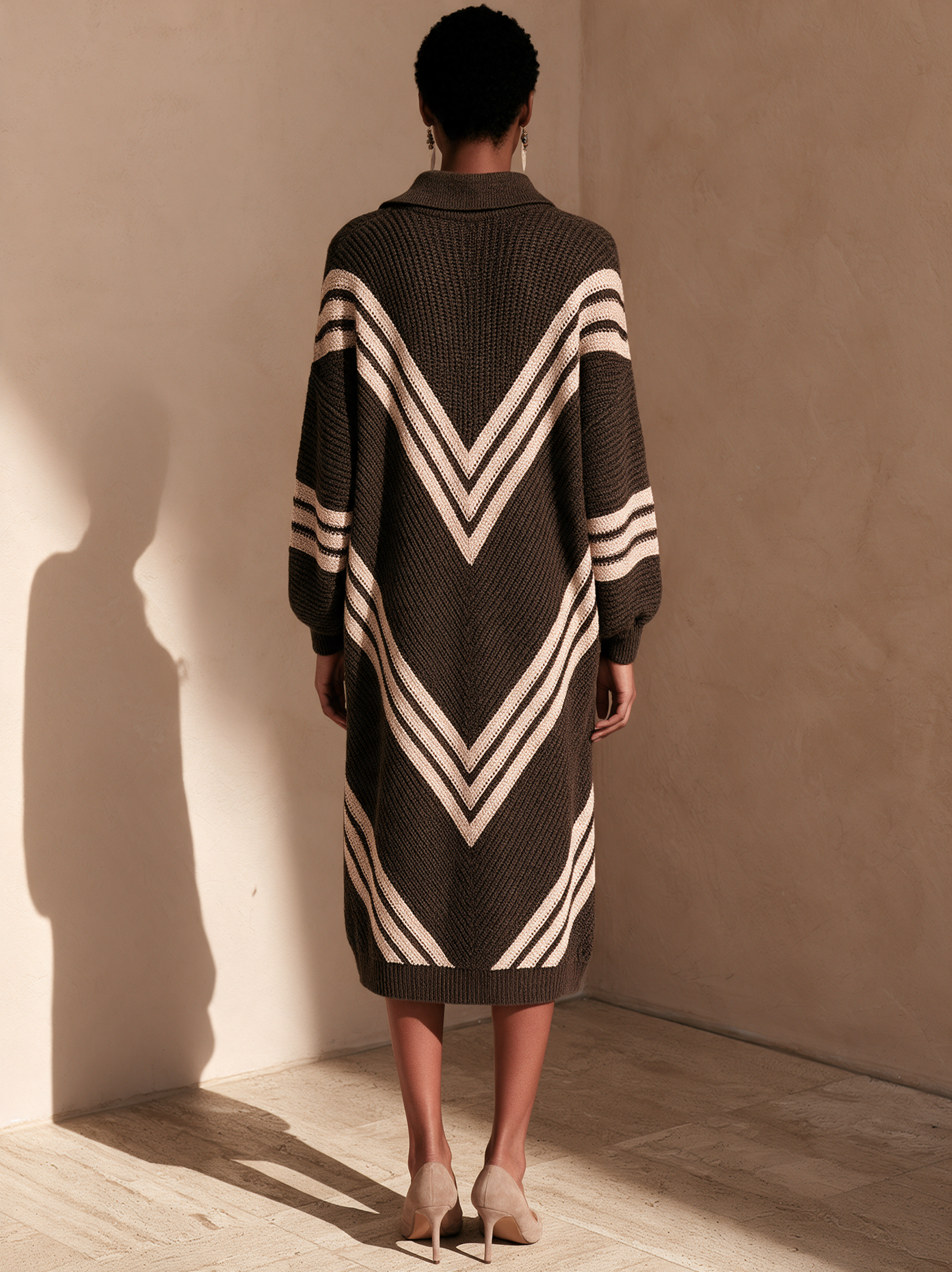 Women's Contrast Stripe Commuter Collared Midi Dress
