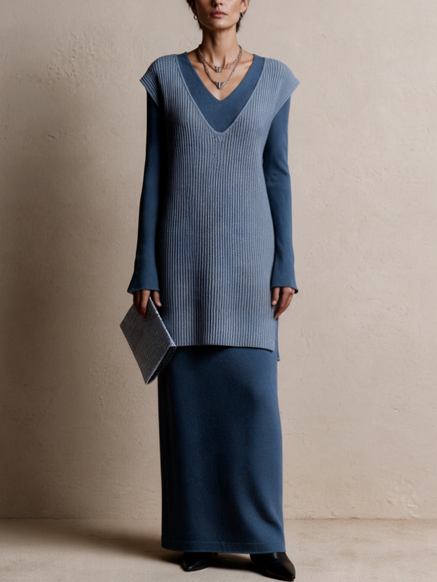 Women's Knit Vest And Maxi Dress Set