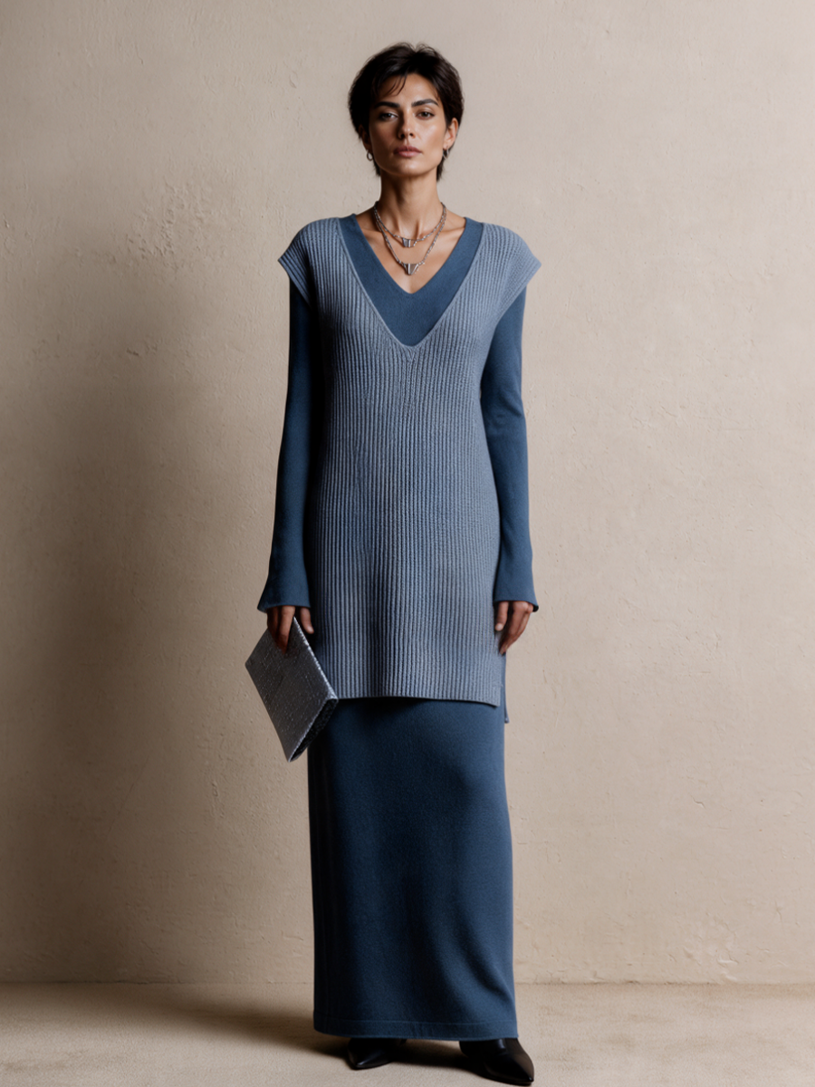 Women's Knit Vest And Maxi Dress Set