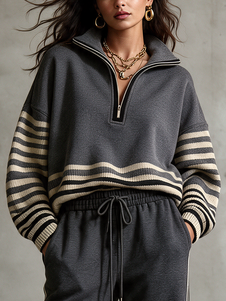Women's Half Zip Stand Collar Knit Top