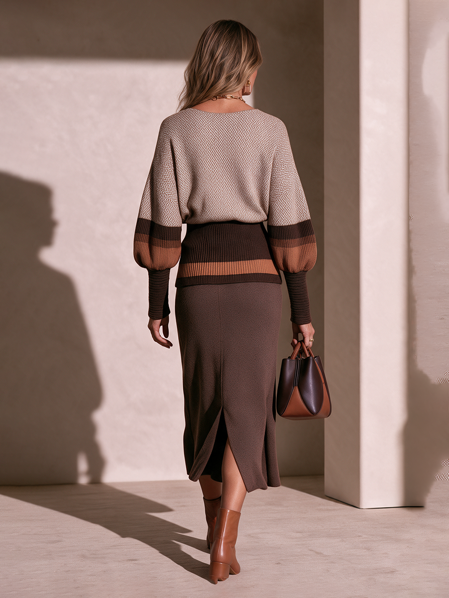 Women's Brown Knit Midi Skirt