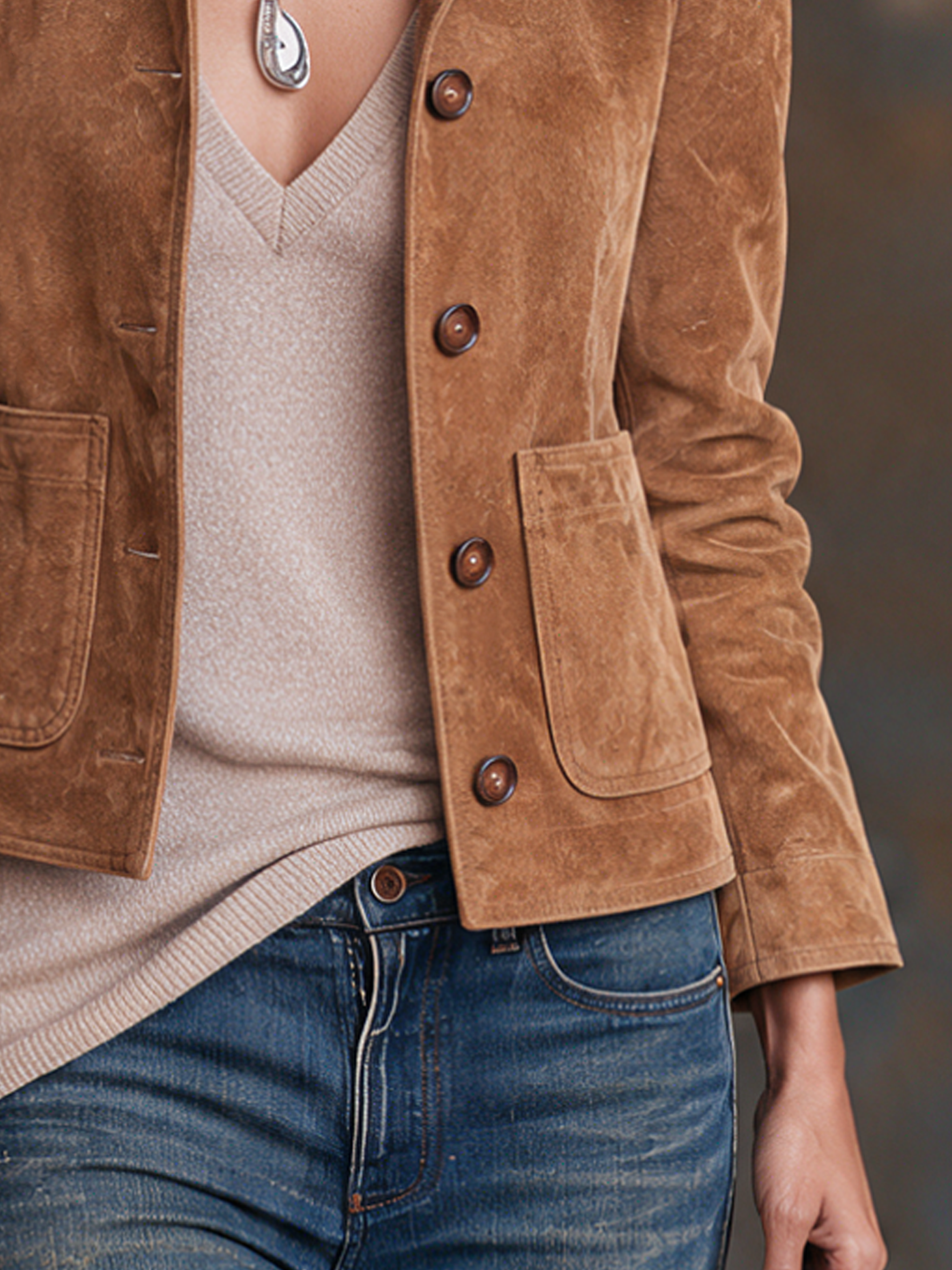 Women's Vintage-Style Suede Jacket (Detachable Fur Collar)