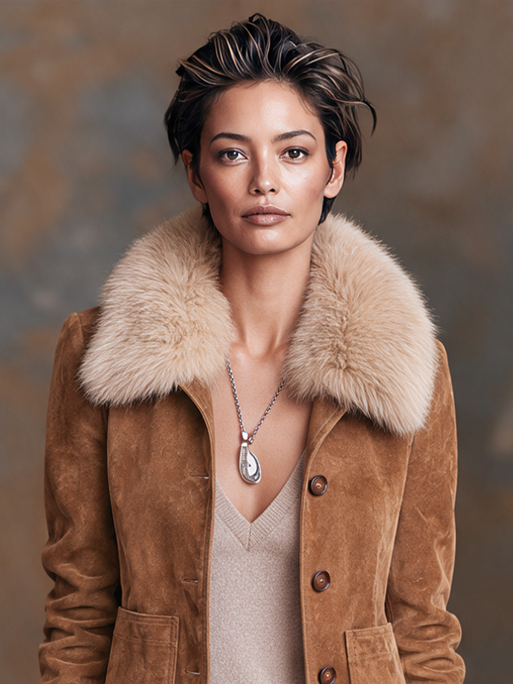 Women's Vintage-Style Suede Jacket (Detachable Fur Collar)