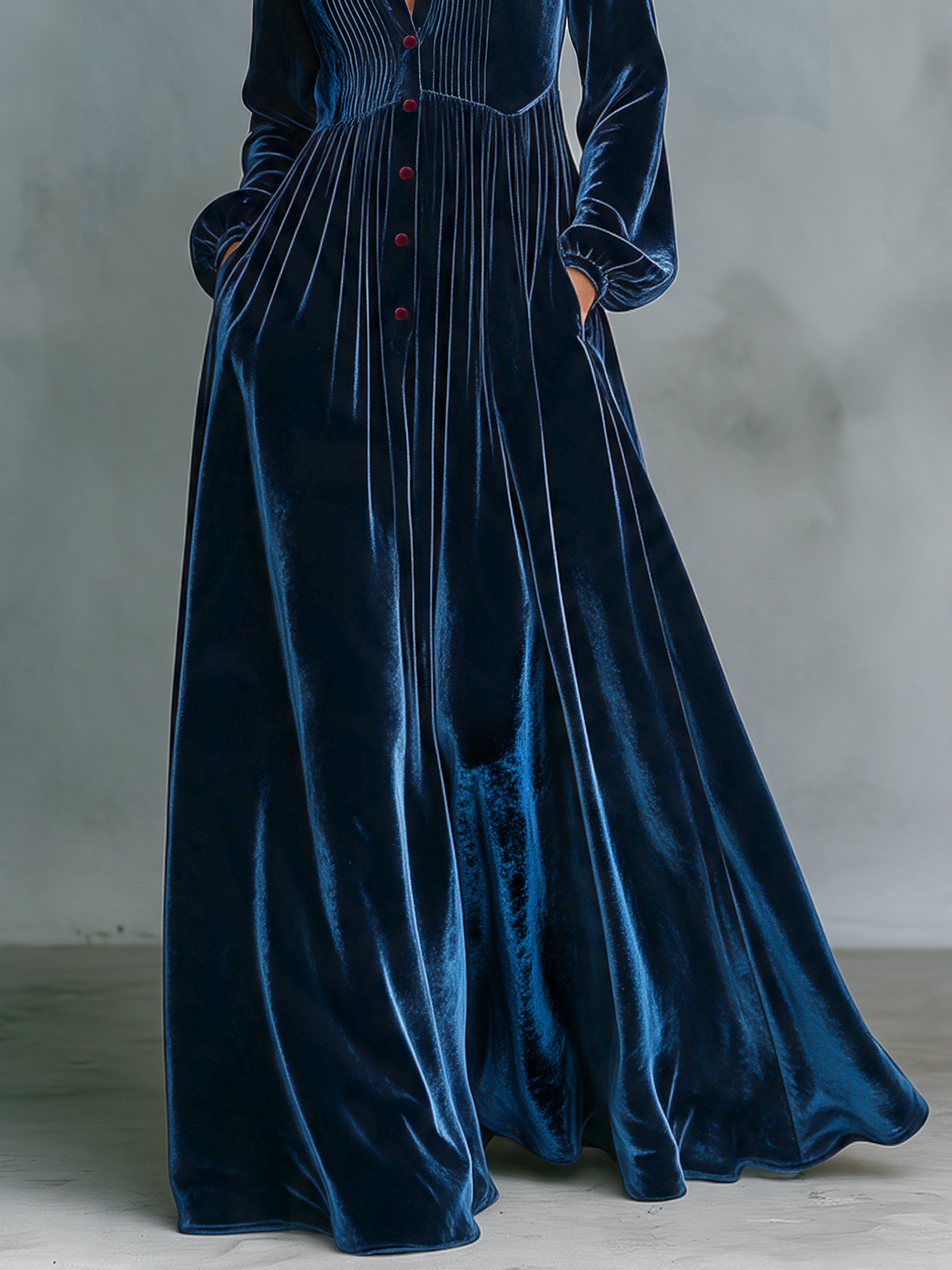 Women's Vintage Single-Breasted Velvet Maxi Dress