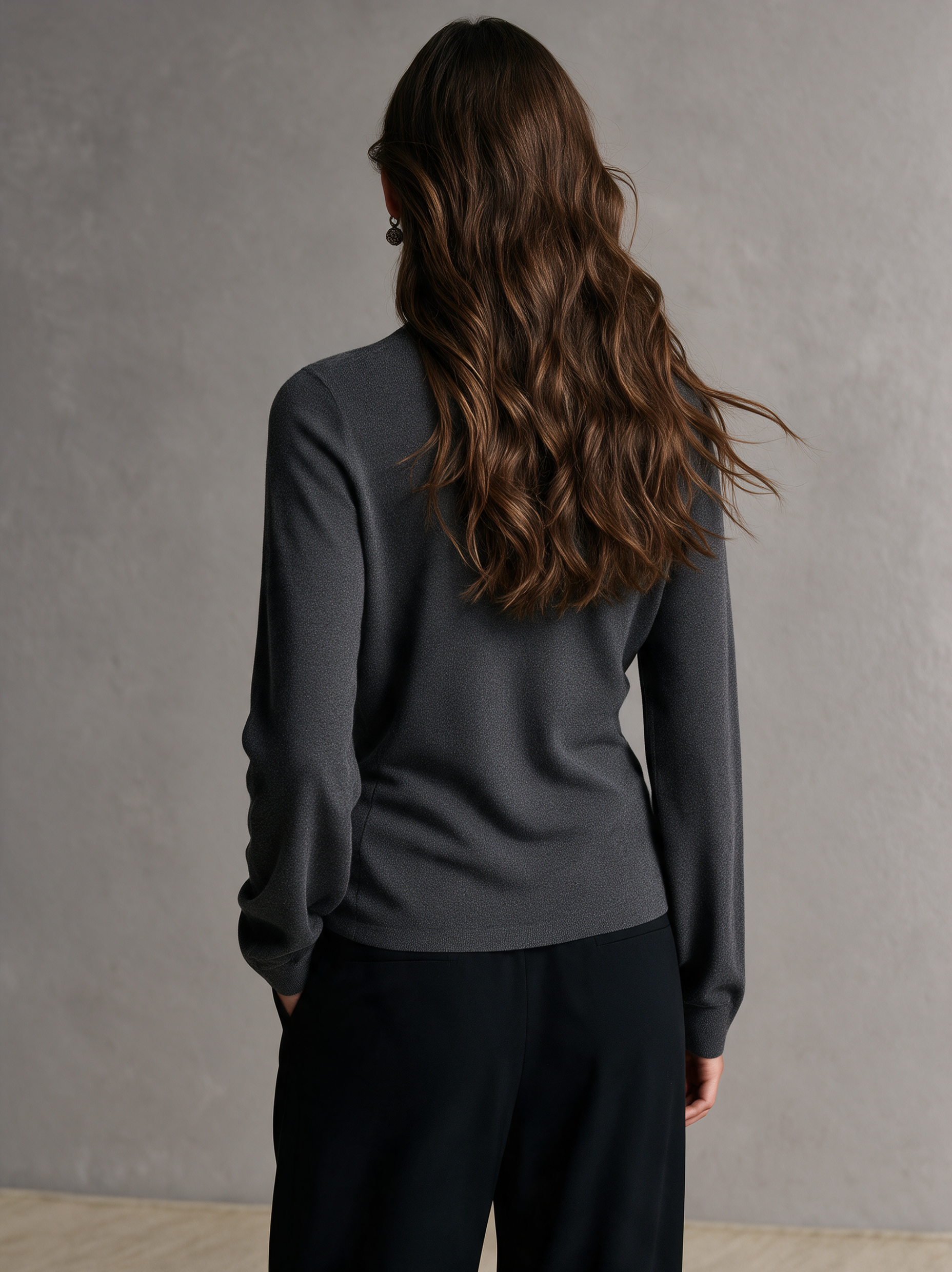Women's Versatile Grey Stretch Knit Long-Sleeve Cardigan