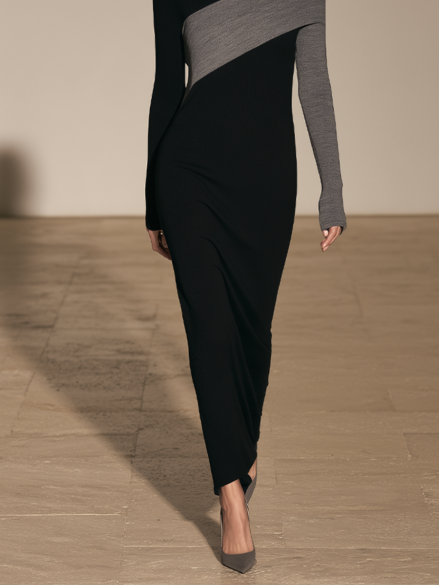 Women's Color Block Cutout Knit Maxi Dress