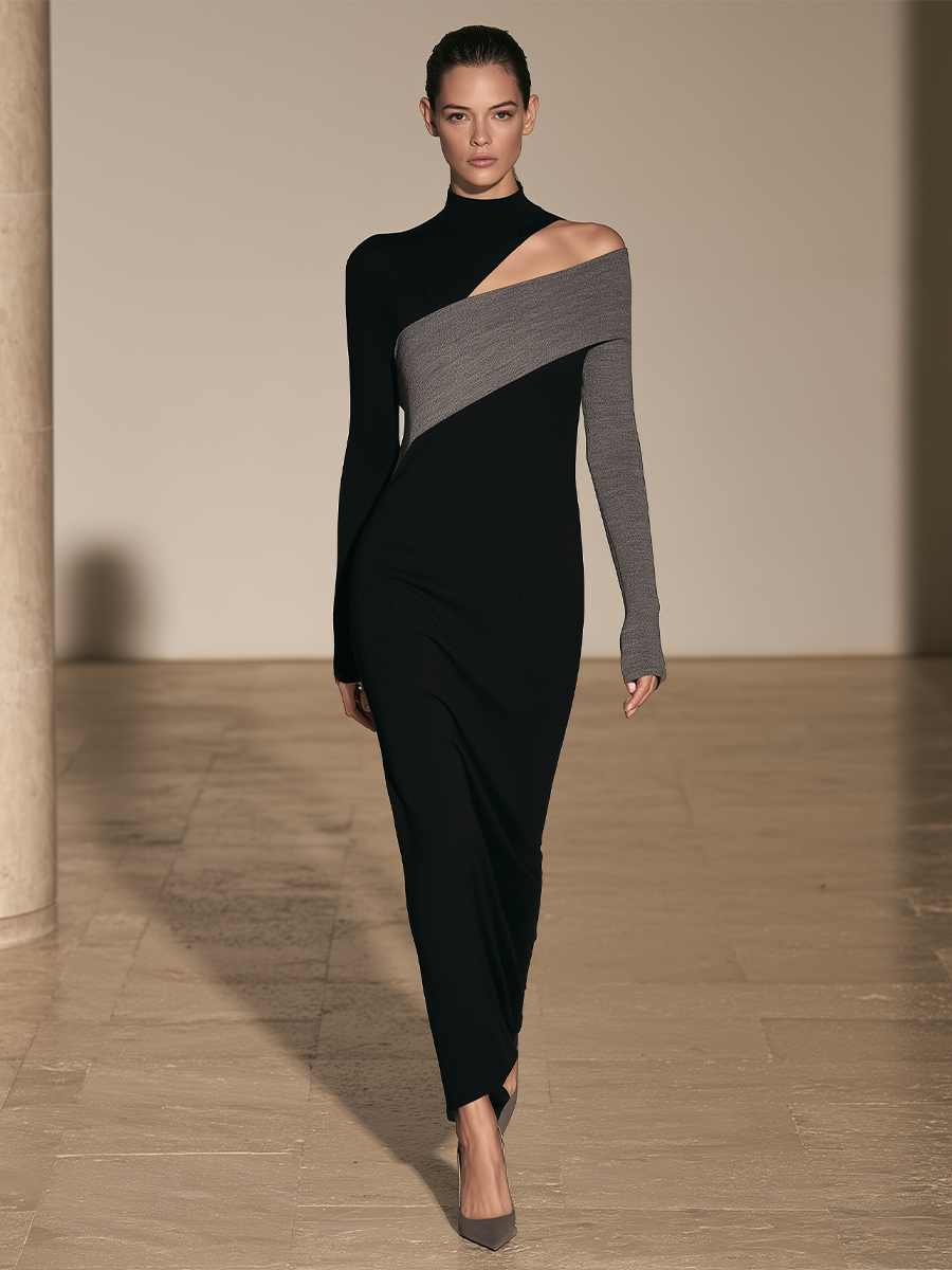 Women's Color Block Cutout Knit Maxi Dress