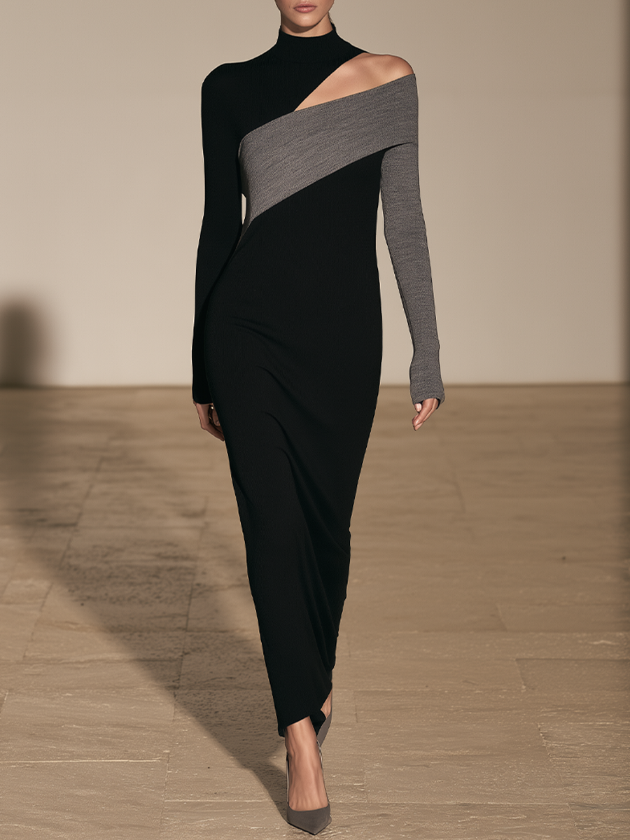 Women's Color Block Cutout Knit Maxi Dress