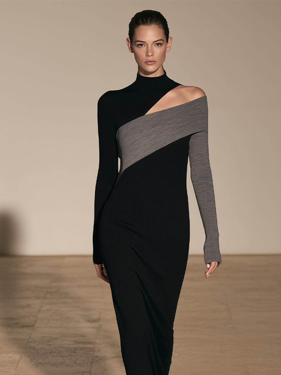 Women's Color Block Cutout Knit Maxi Dress