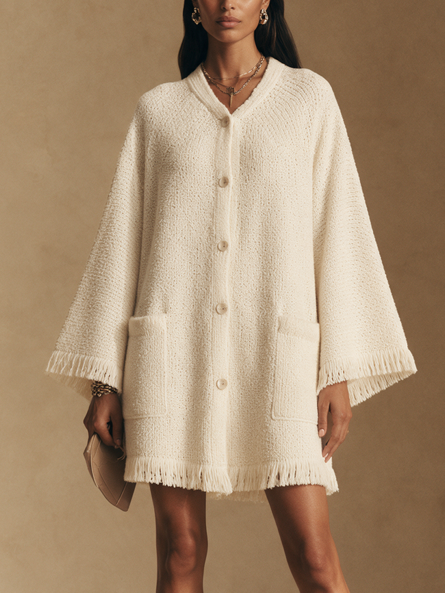 Women's Fringe Trim Relaxed Knit Mini Dress