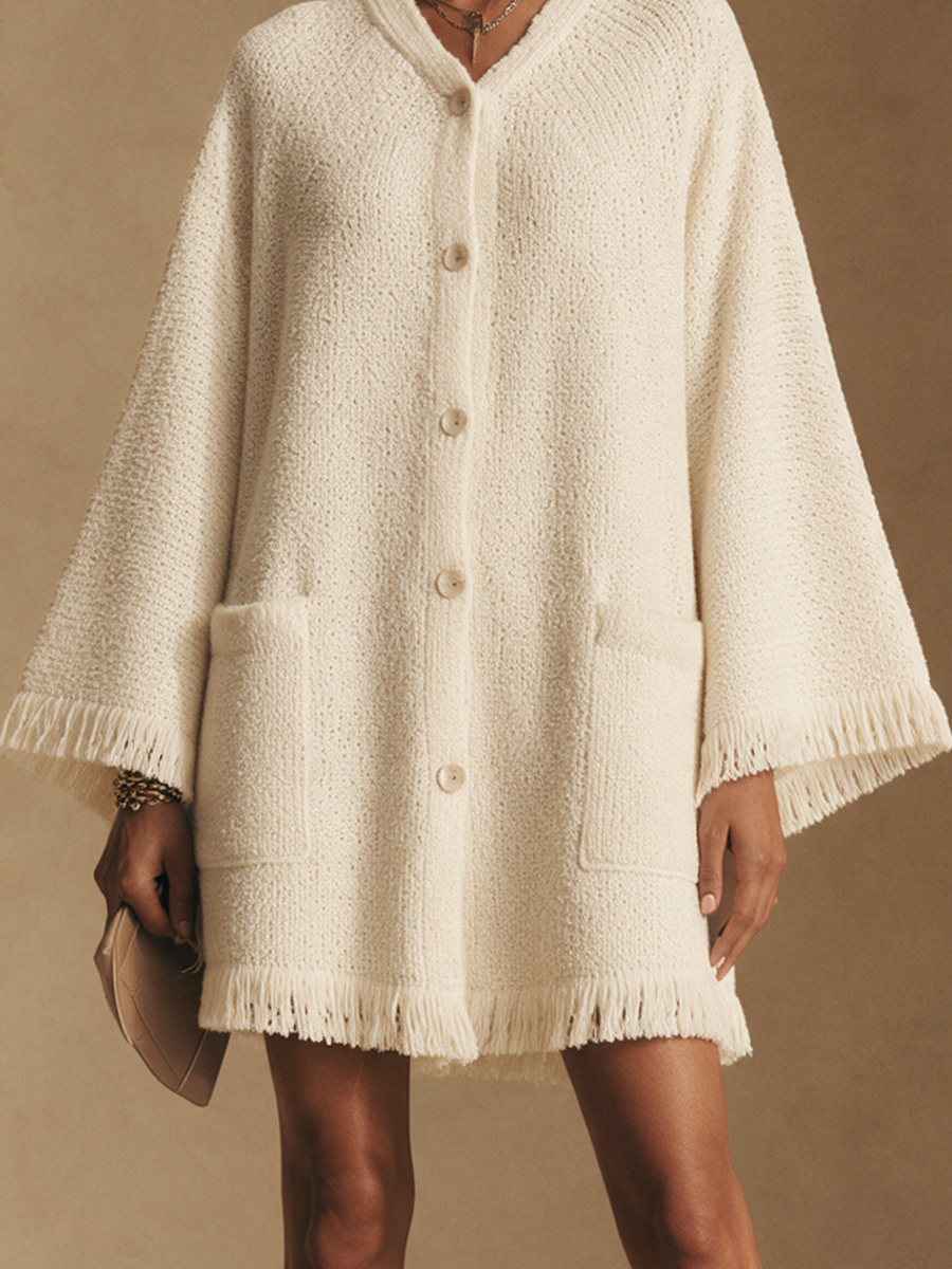Women's Fringe Trim Relaxed Knit Mini Dress