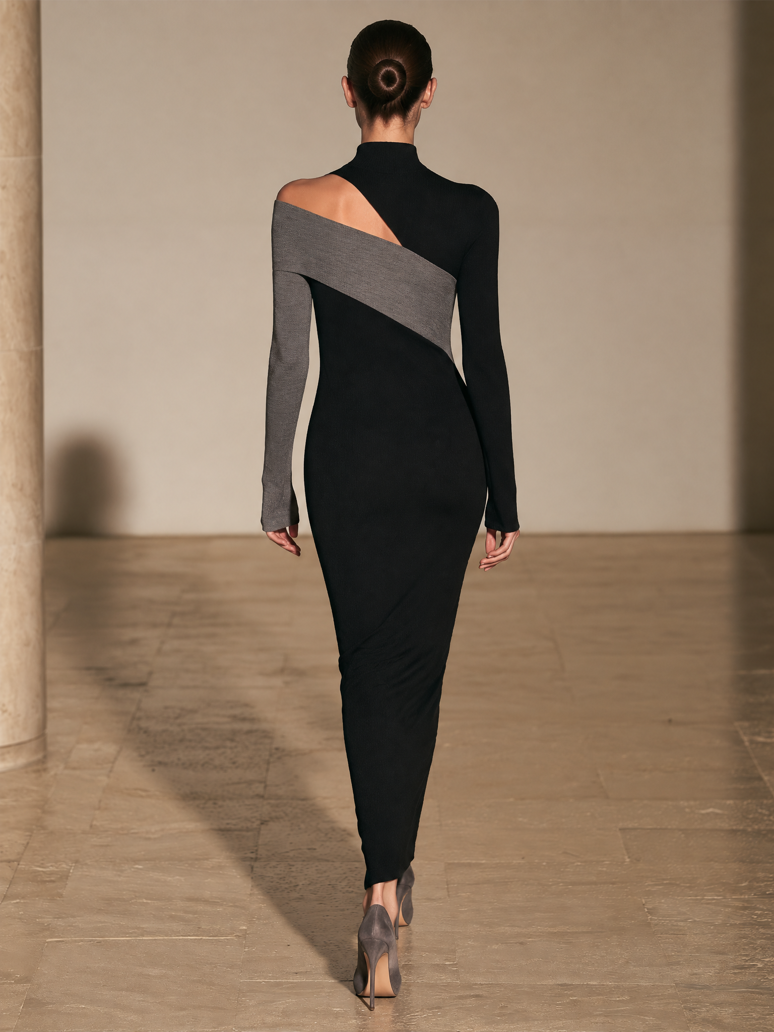 Women's Color Block Cutout Knit Maxi Dress