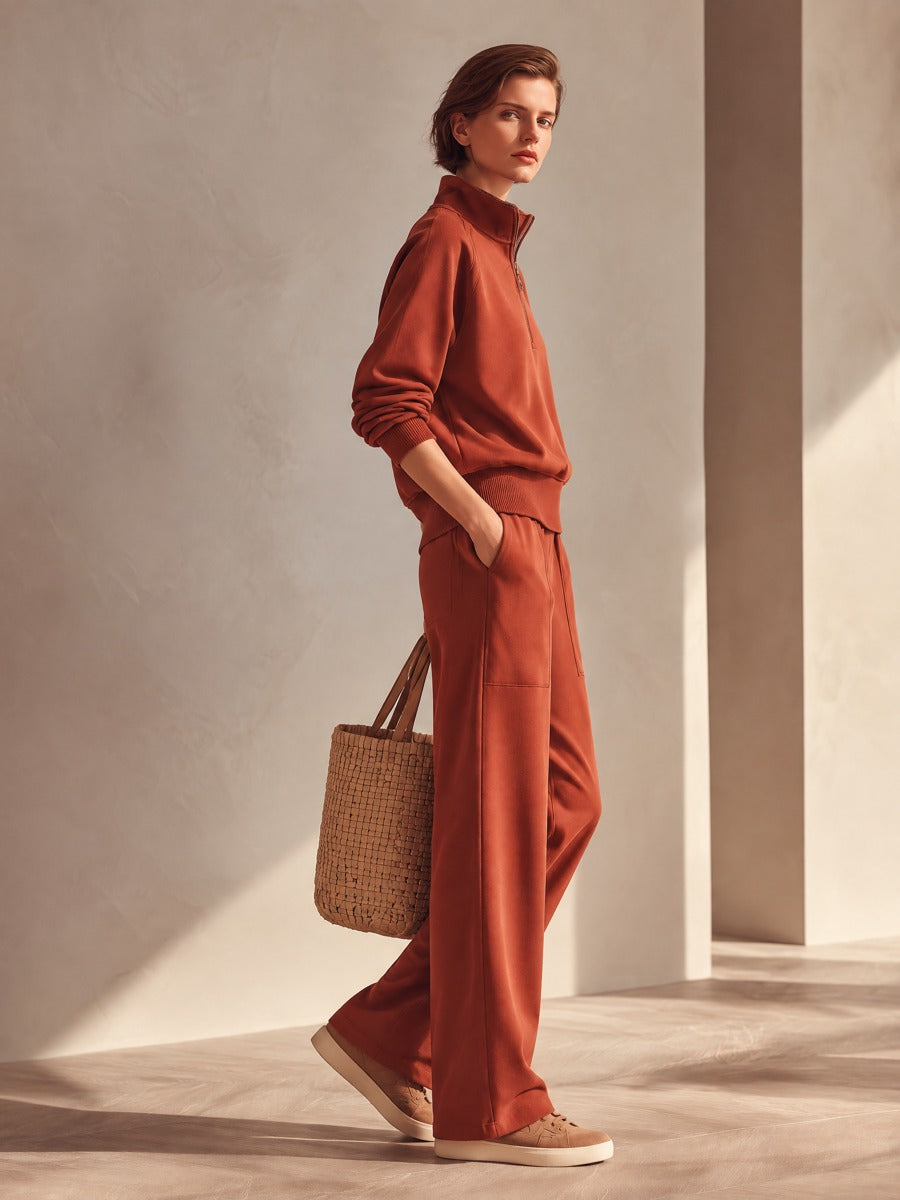 Women's Half-Zip Sweatshirt & Wide-Leg Pants Two-Piece Lounge Set