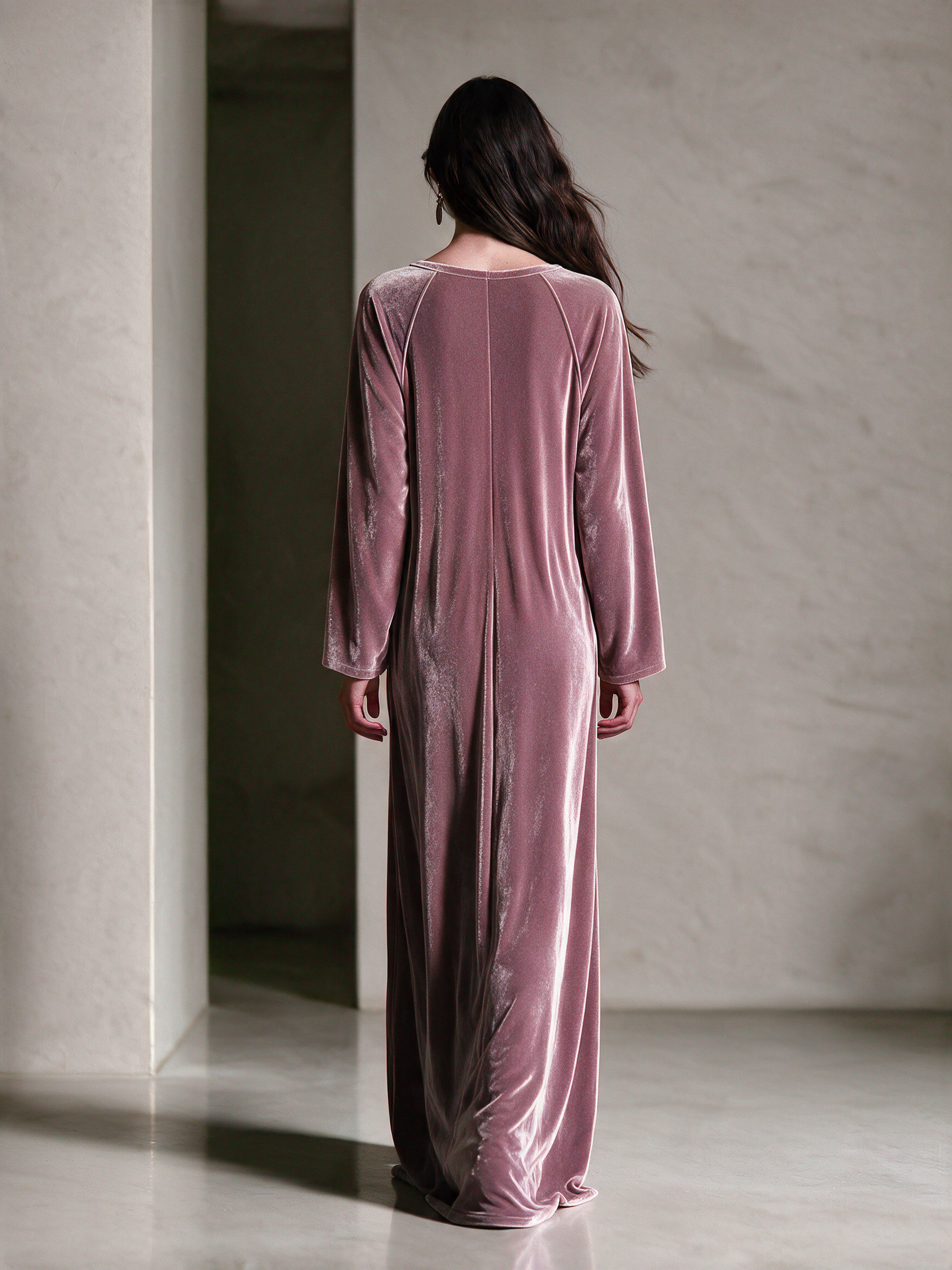 Dusty Pink Velvet Criss‑Cross V‑Neck Maxi Kaftan