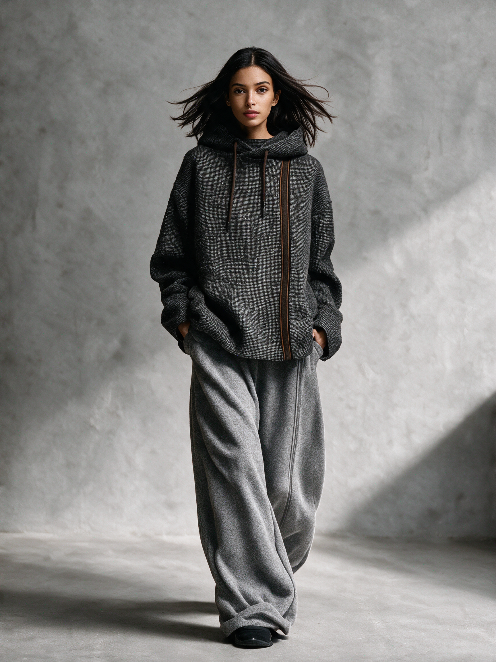 Half‑Zip Striped Knit Top & Wide‑Leg Pants Set