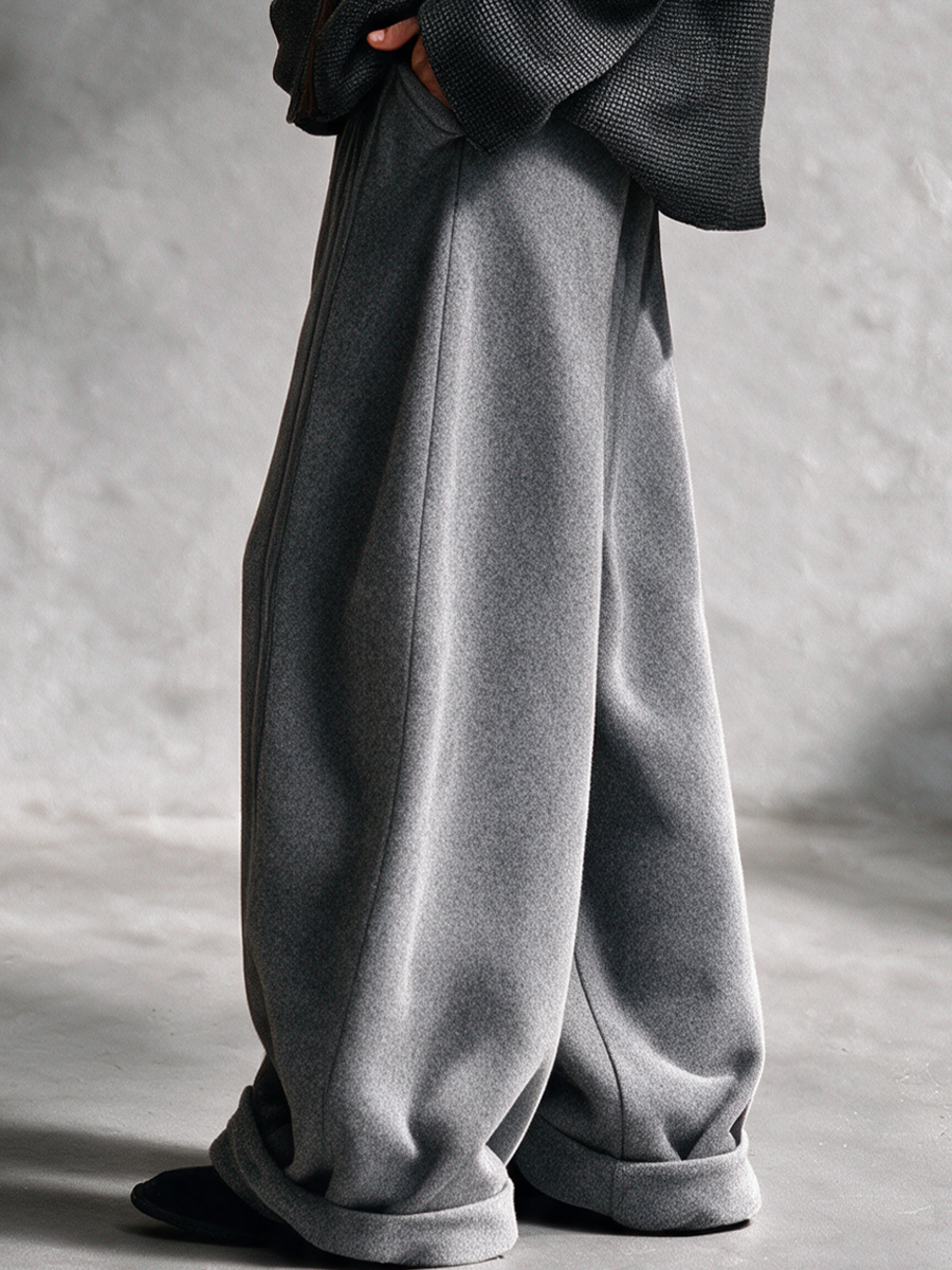 Half‑Zip Striped Knit Top & Wide‑Leg Pants Set