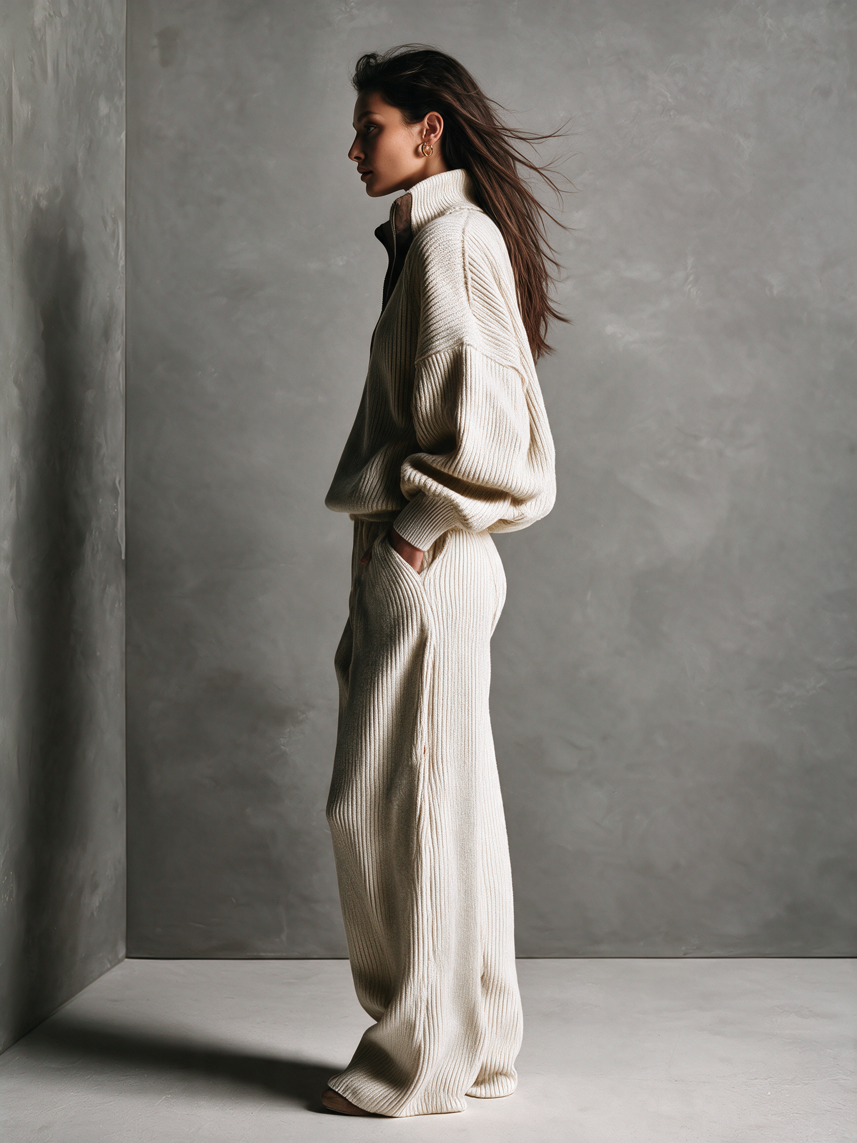 Corduroy Half‑Zip Top & Wide‑Leg Pants Co‑ord Set