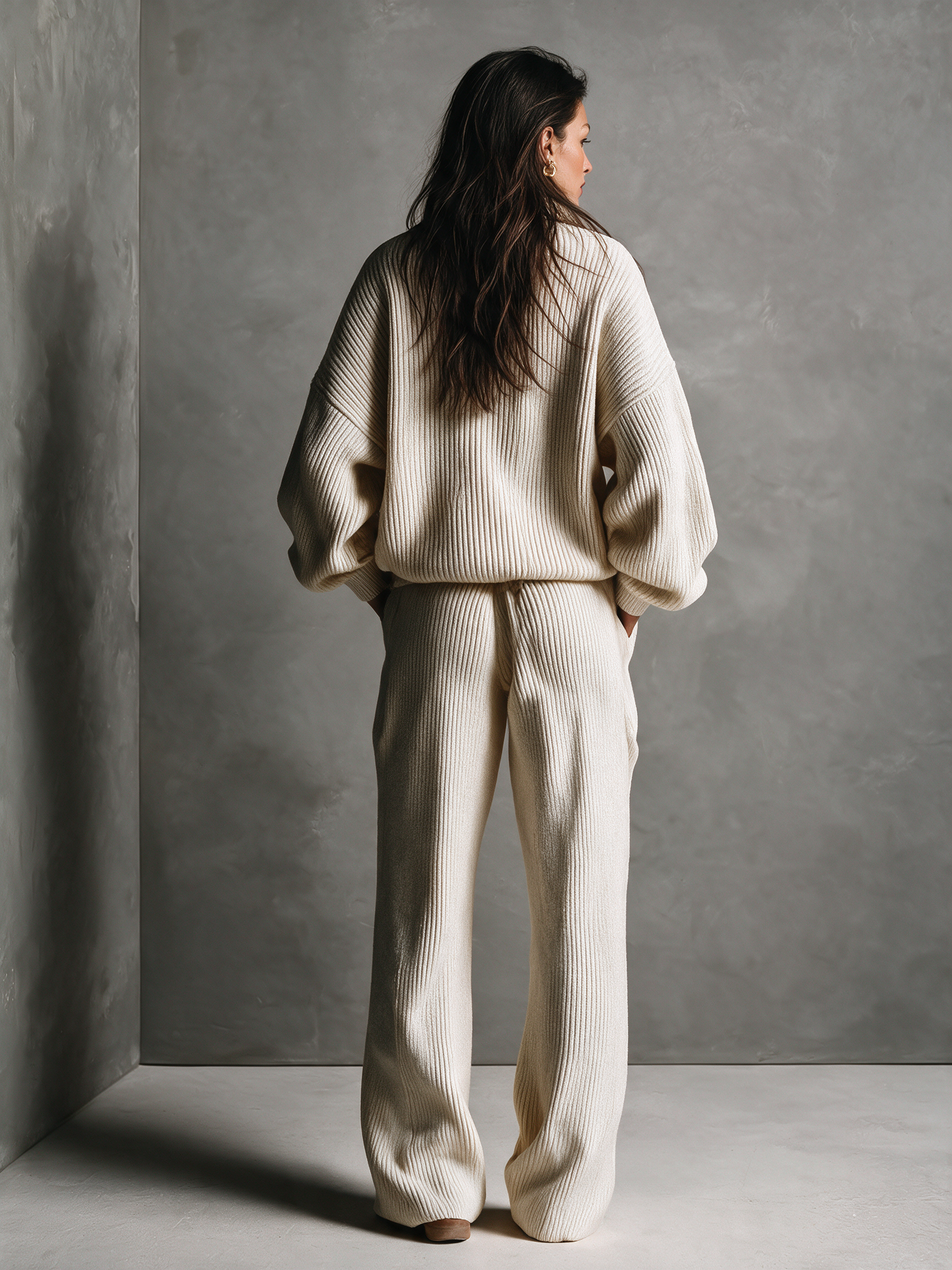 Corduroy Half‑Zip Top & Wide‑Leg Pants Co‑ord Set