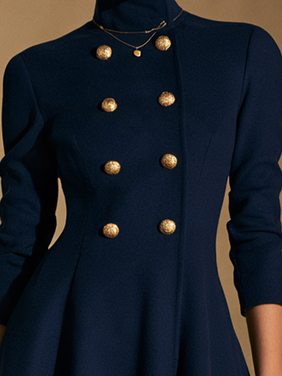 Women's Double-Breasted Stand Collar Elegant Mini Dress