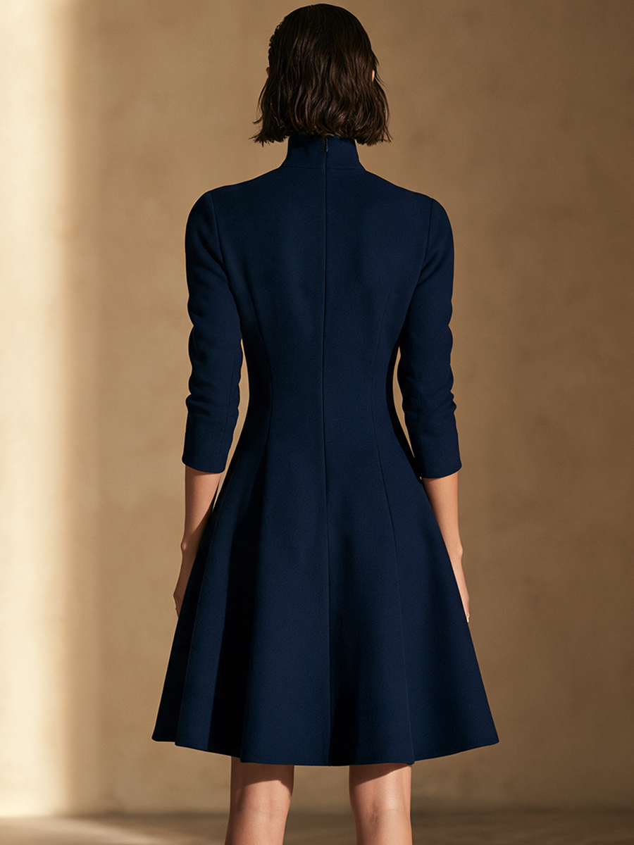 Women's Double-Breasted Stand Collar Elegant Mini Dress