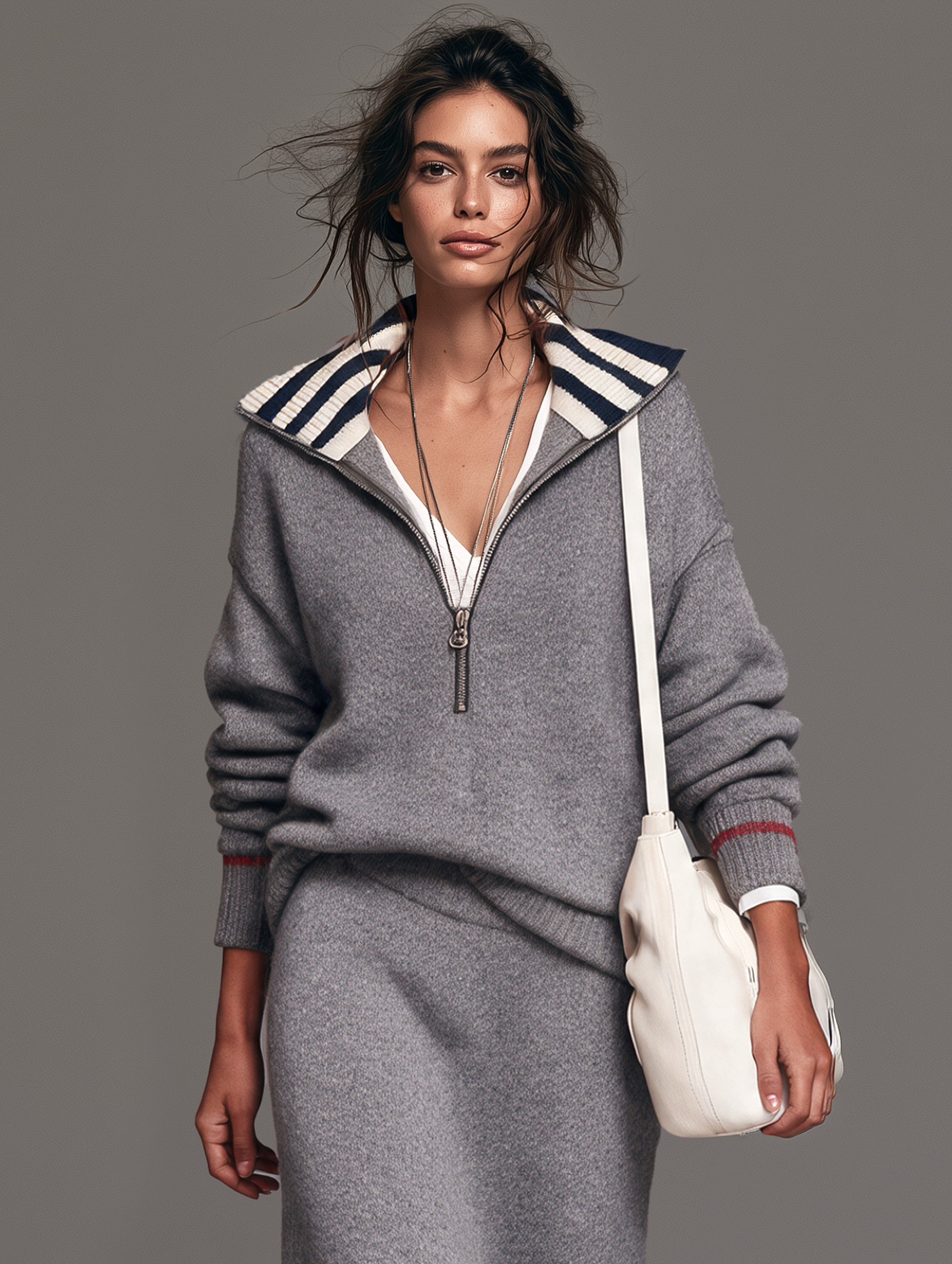 Women's Vintage Half-Zip Sweater And Straight Skirt Set