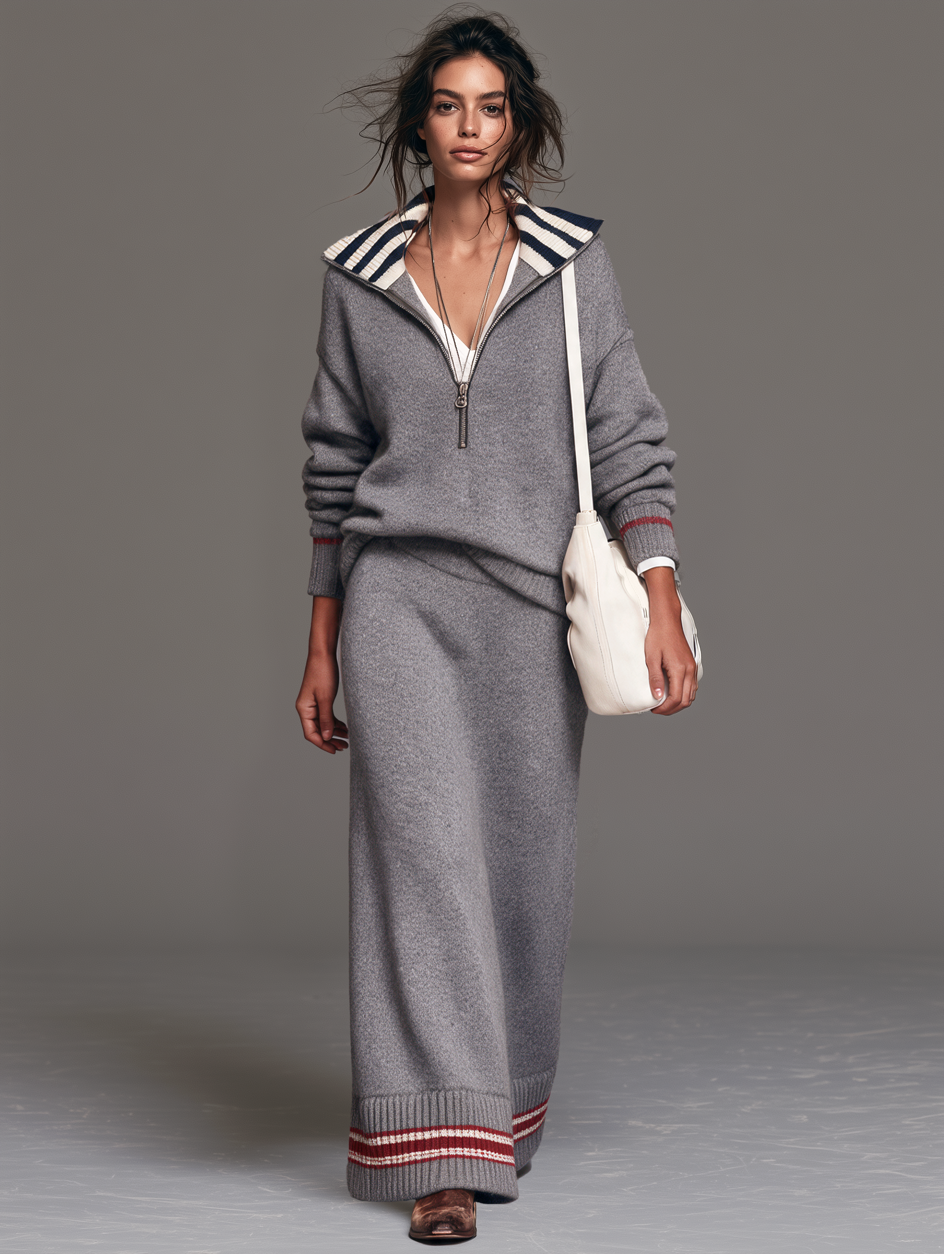 Women's Vintage Half-Zip Sweater And Straight Skirt Set
