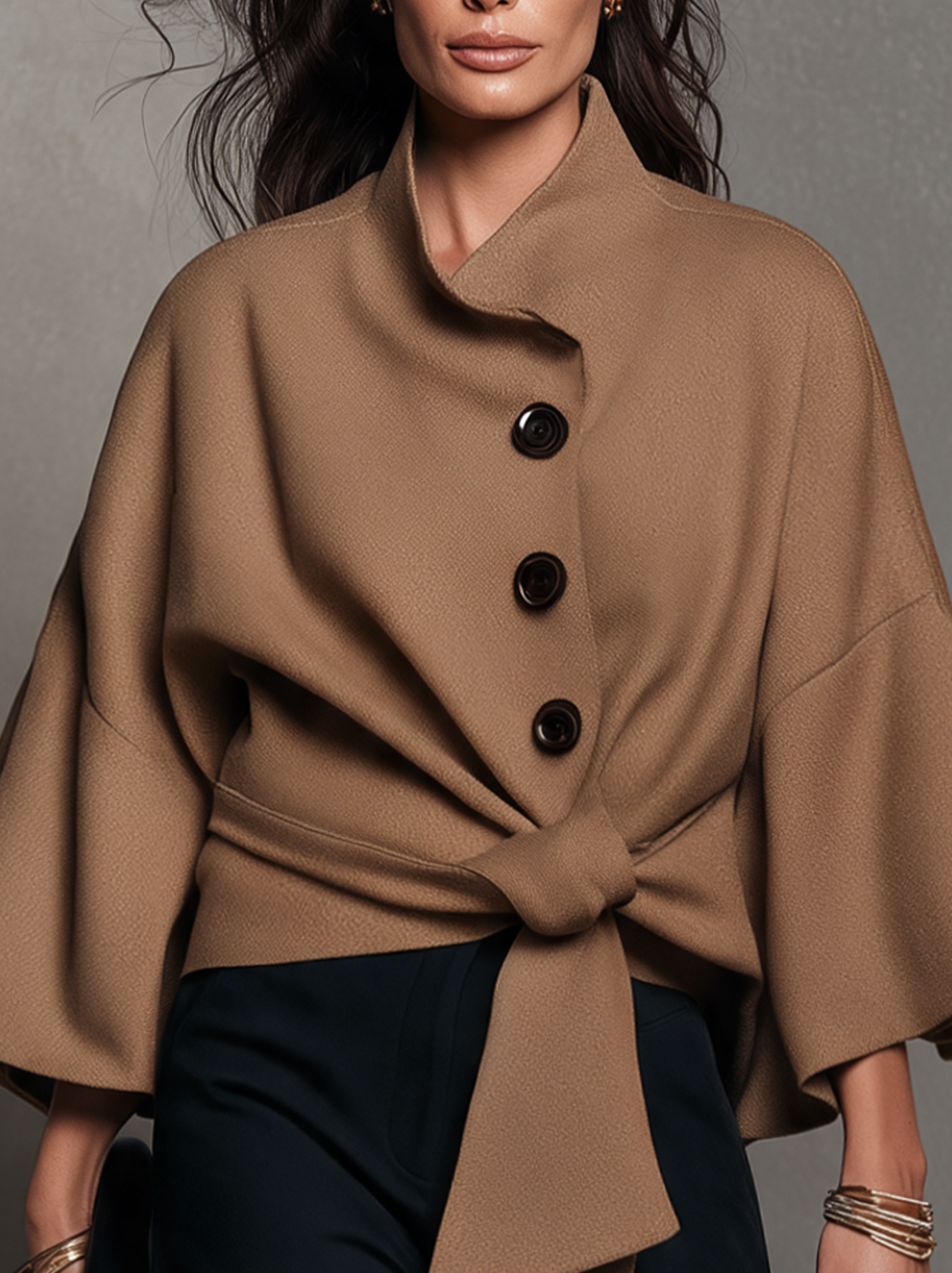 Women's Casual Camel Wool-Blend Jacket
