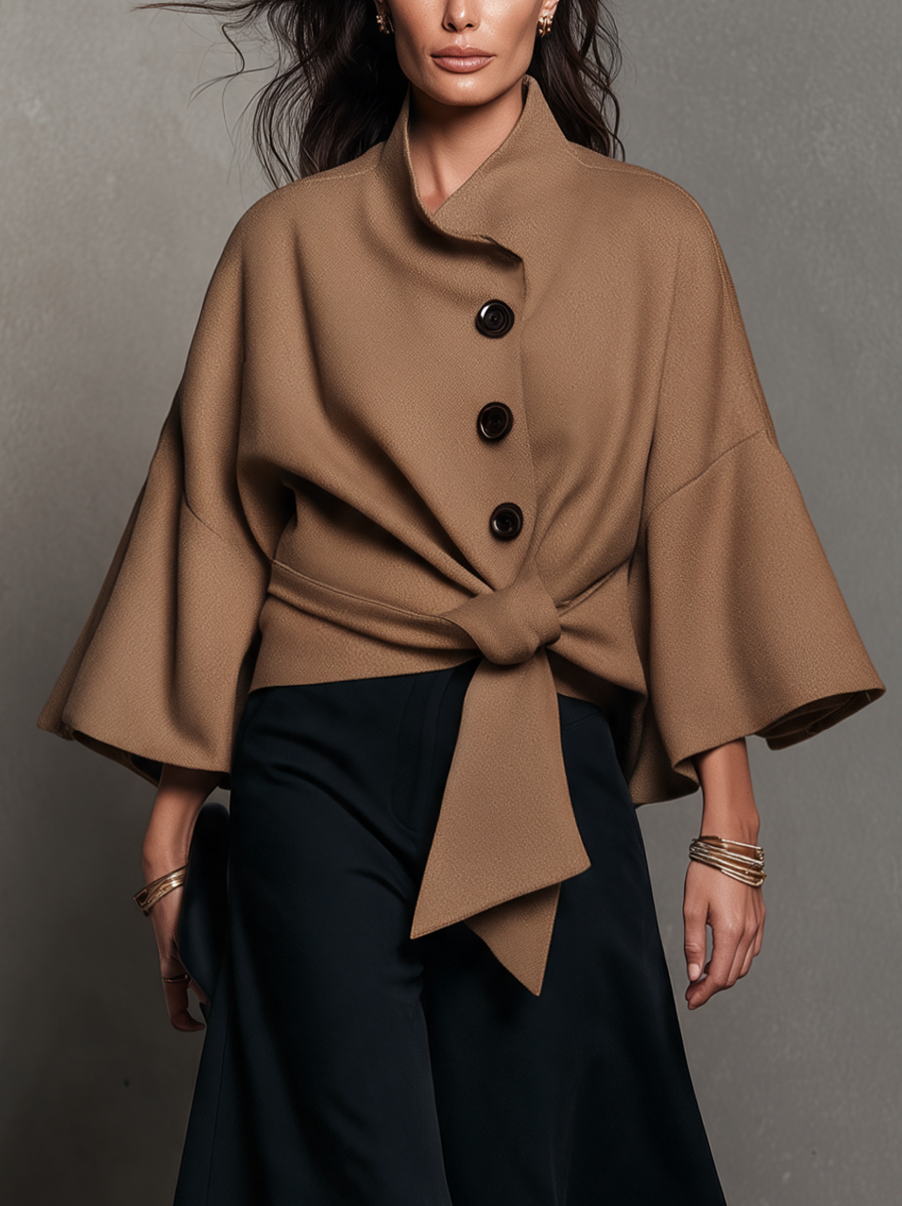 Women's Casual Camel Wool-Blend Jacket