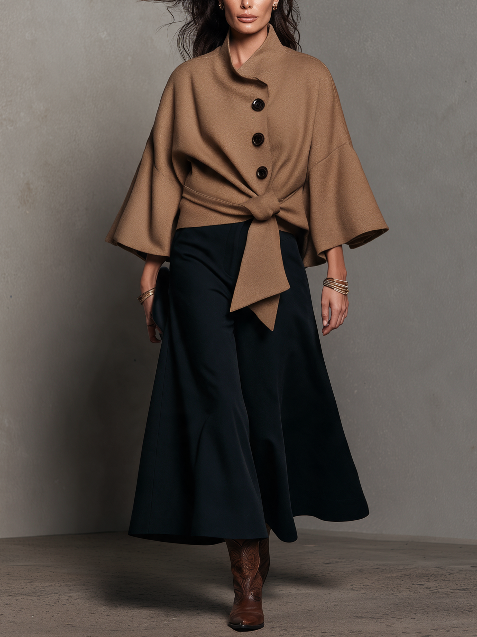 Women's Casual Camel Wool-Blend Jacket