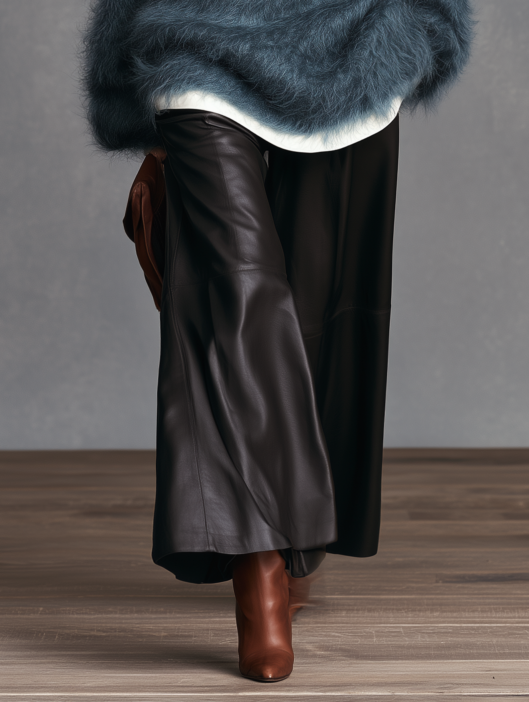 Women's Black Eco-Leather Relaxed Straight-Leg Trousers