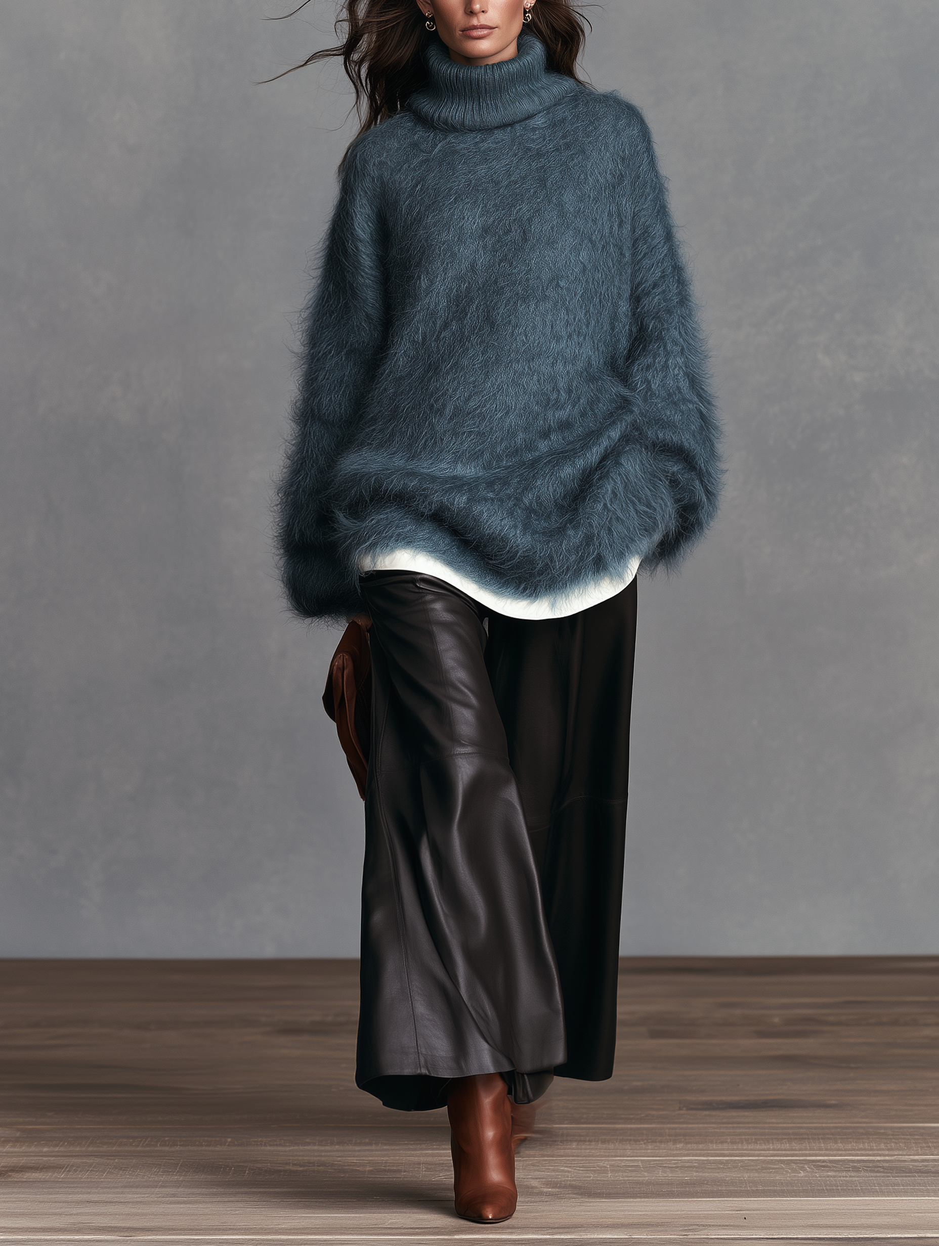 Women's Black Eco-Leather Relaxed Straight-Leg Trousers