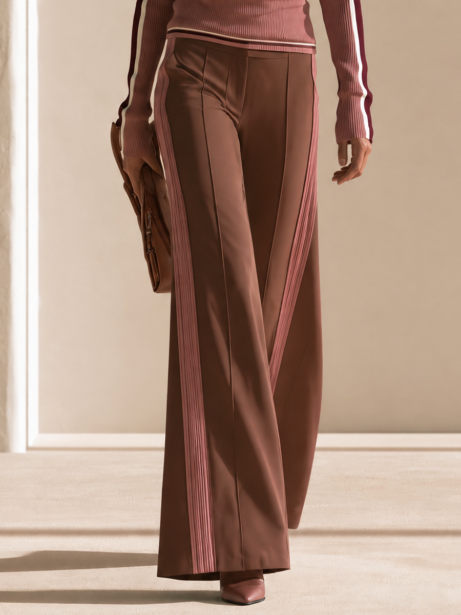 Women's Colorblock Half-Zip Ribbed Top & Wide-Leg Pants Two-Piece Set