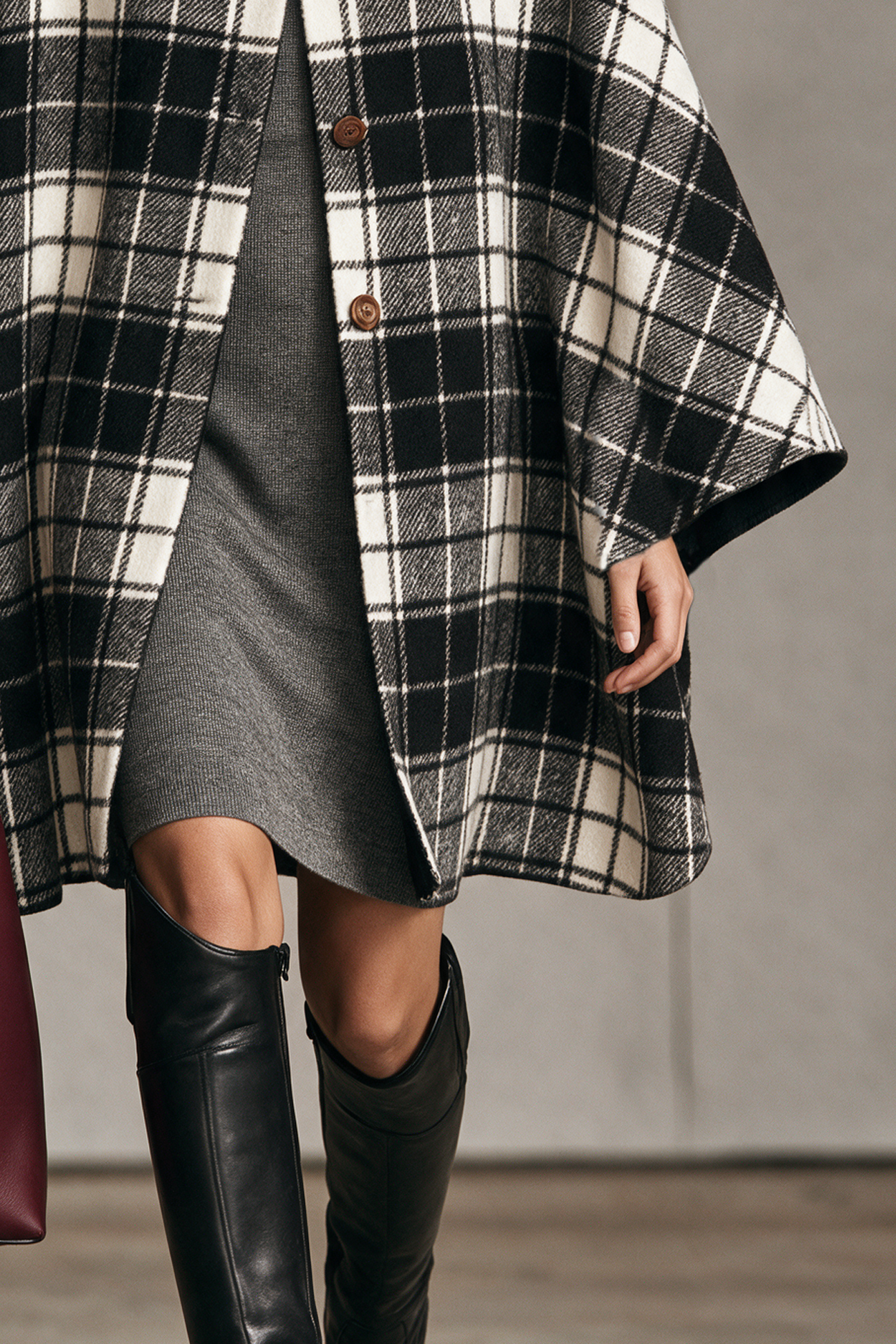 Women's Vintage Plaid Wool-Blend Collarless Cape-Style Coat
