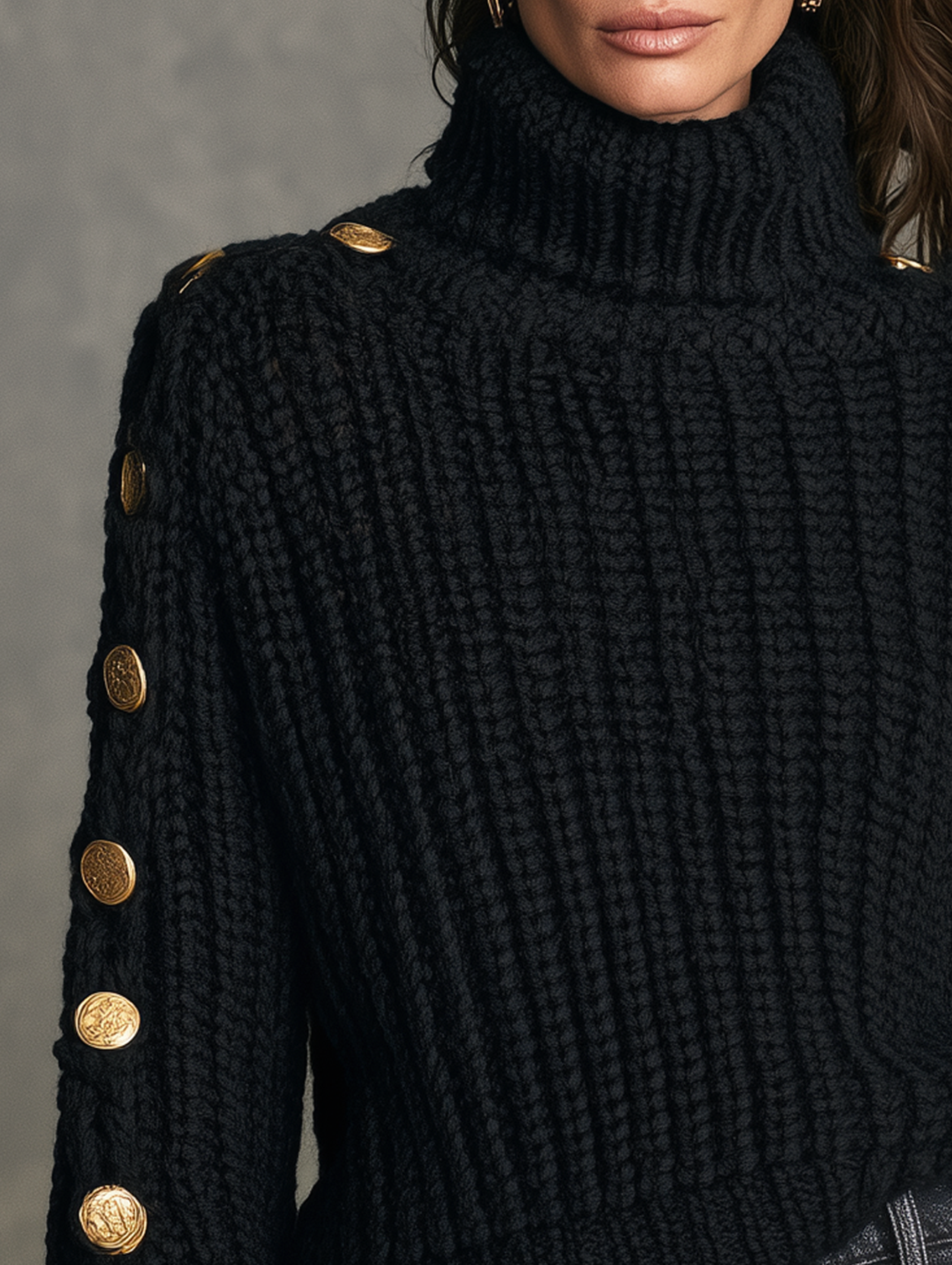 Women's Casual Black Long-sleeve Turtleneck Knit Sweater