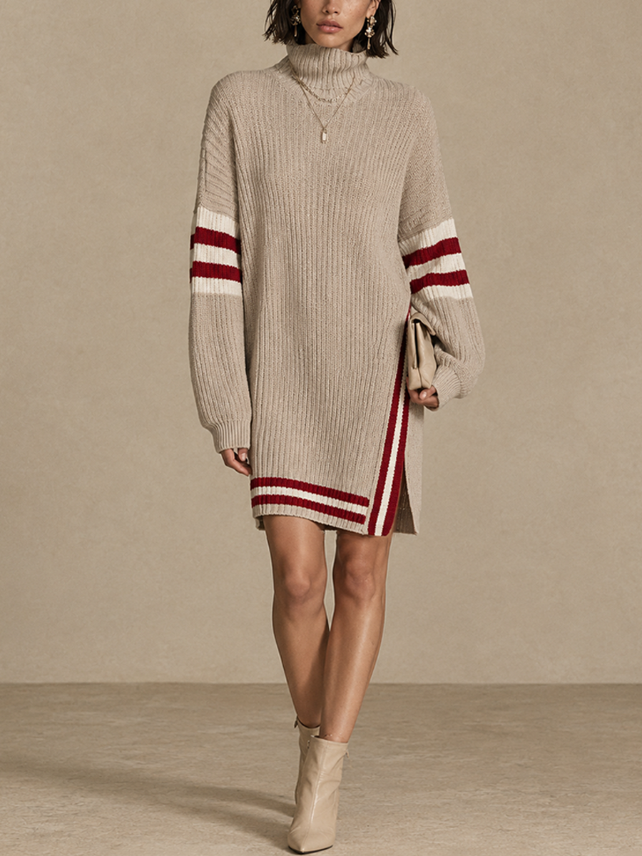 Women's Color-Blocked Stripe Side Slit Knit Mini Dress