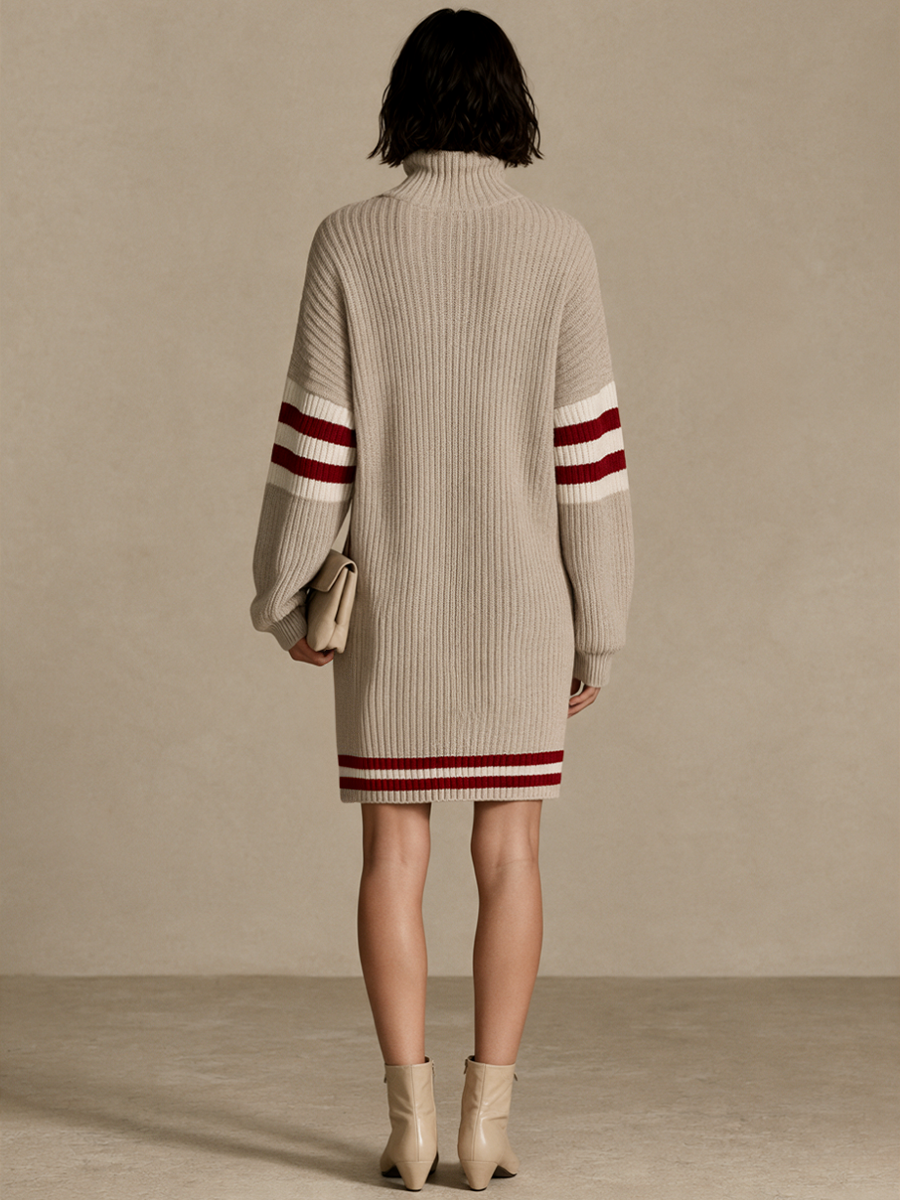 Women's Color-Blocked Stripe Side Slit Knit Mini Dress